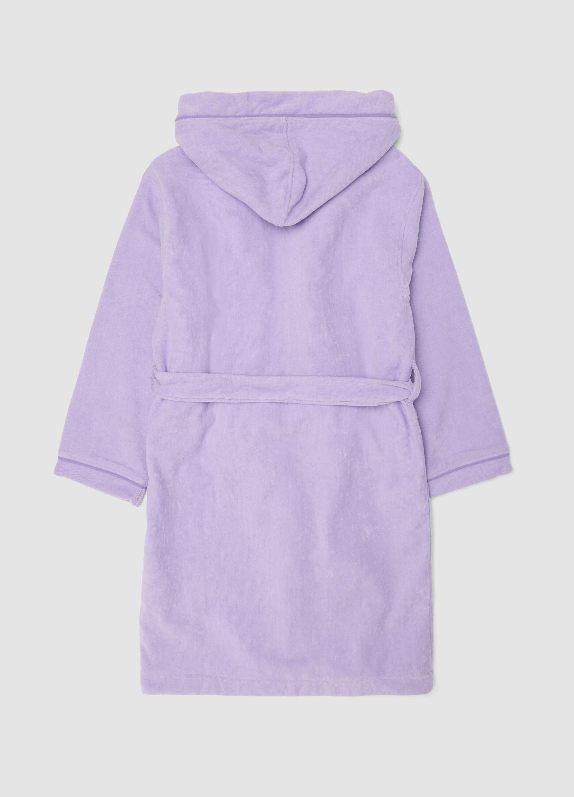 Purple organic cotton hooded bathrobe for girls