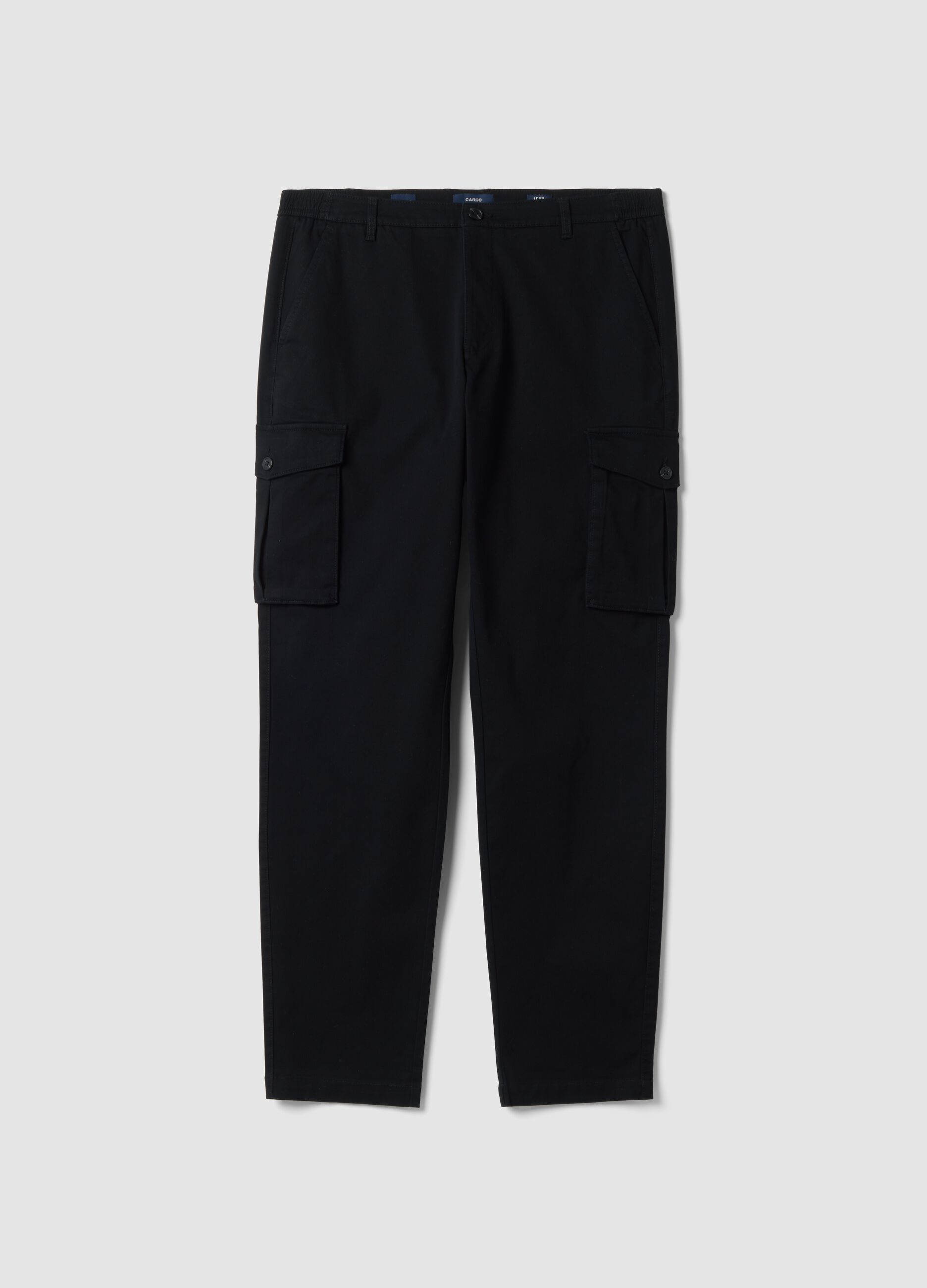 Pantaloni cargo neri in cotone elasticizzato slim fit