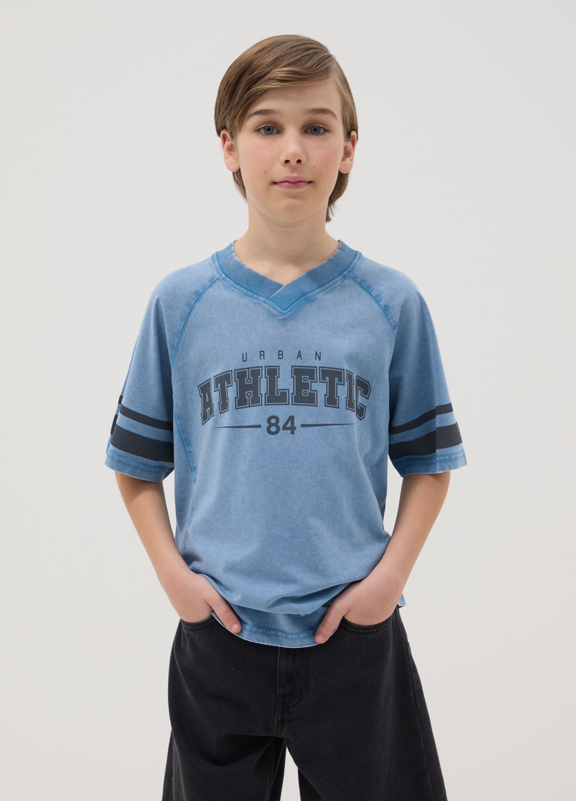 Boys' blue pure cotton regular fit t-shirt with print