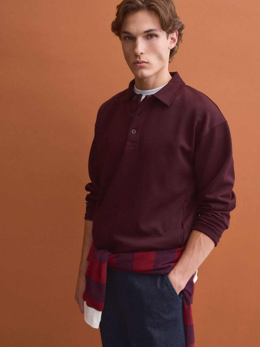 Brown stretch polo-collar sweatshirt, relaxed fit_3