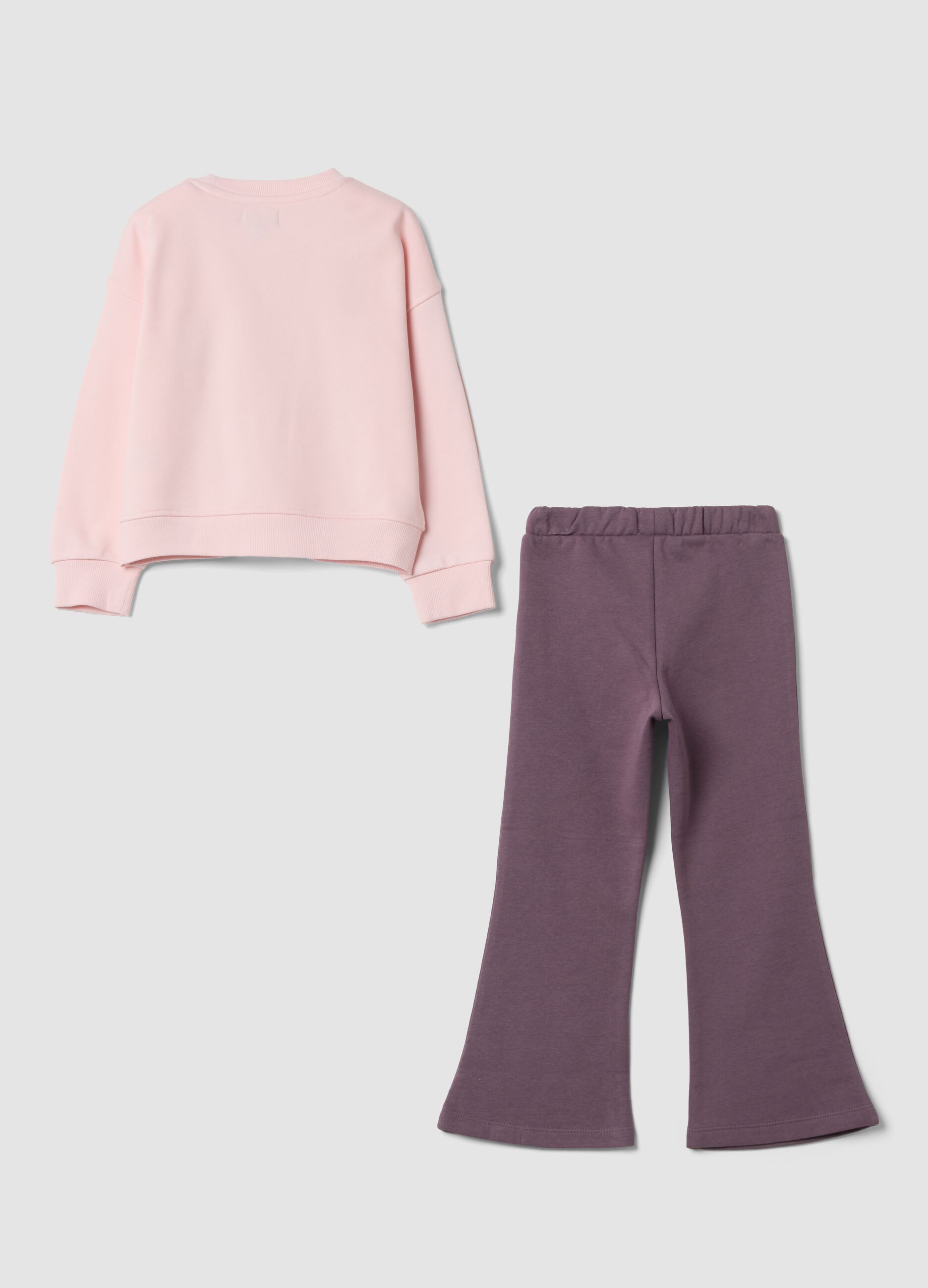 Pink cotton-blend jogging set with crew-neck sweatshirt and animal print