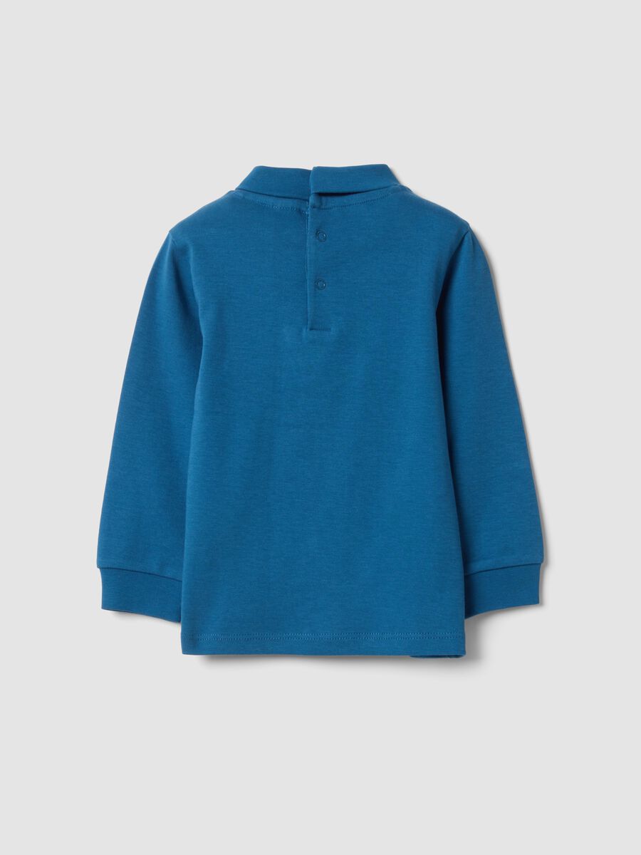 Blue organic cotton polo neck T-shirt_1
