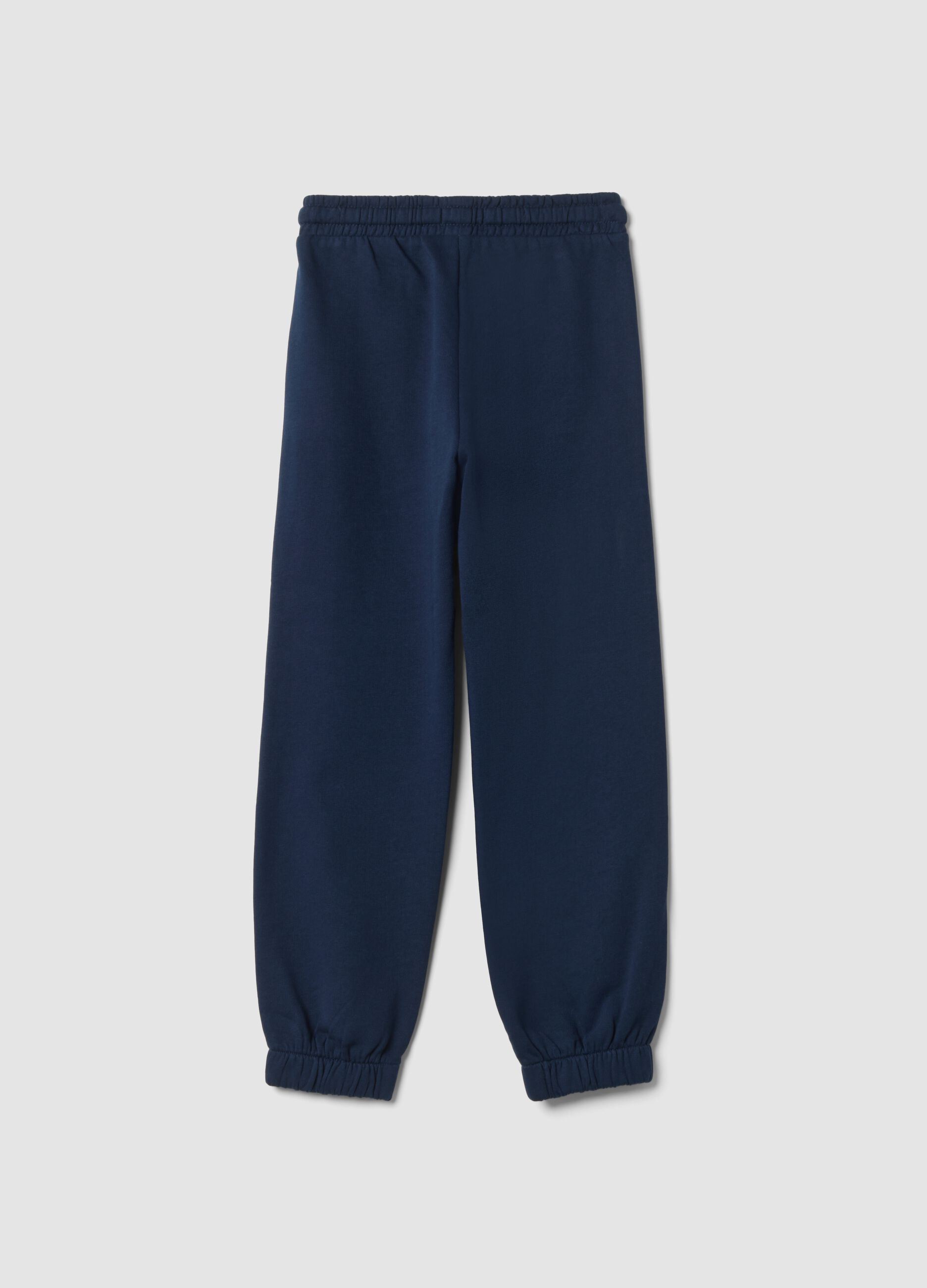 Navy blue pure cotton fleece joggers, regular fit