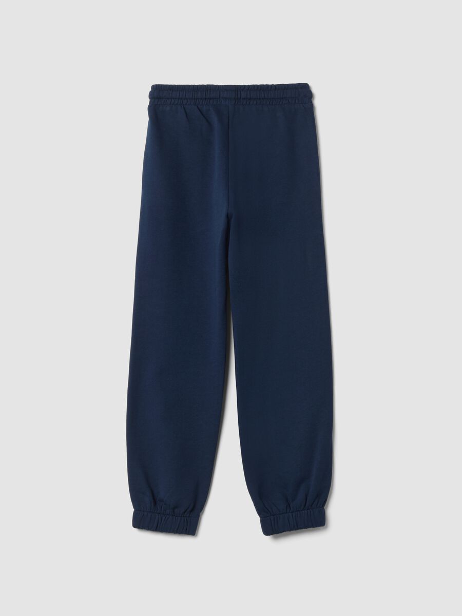 Navy blue pure cotton fleece joggers, regular fit_1