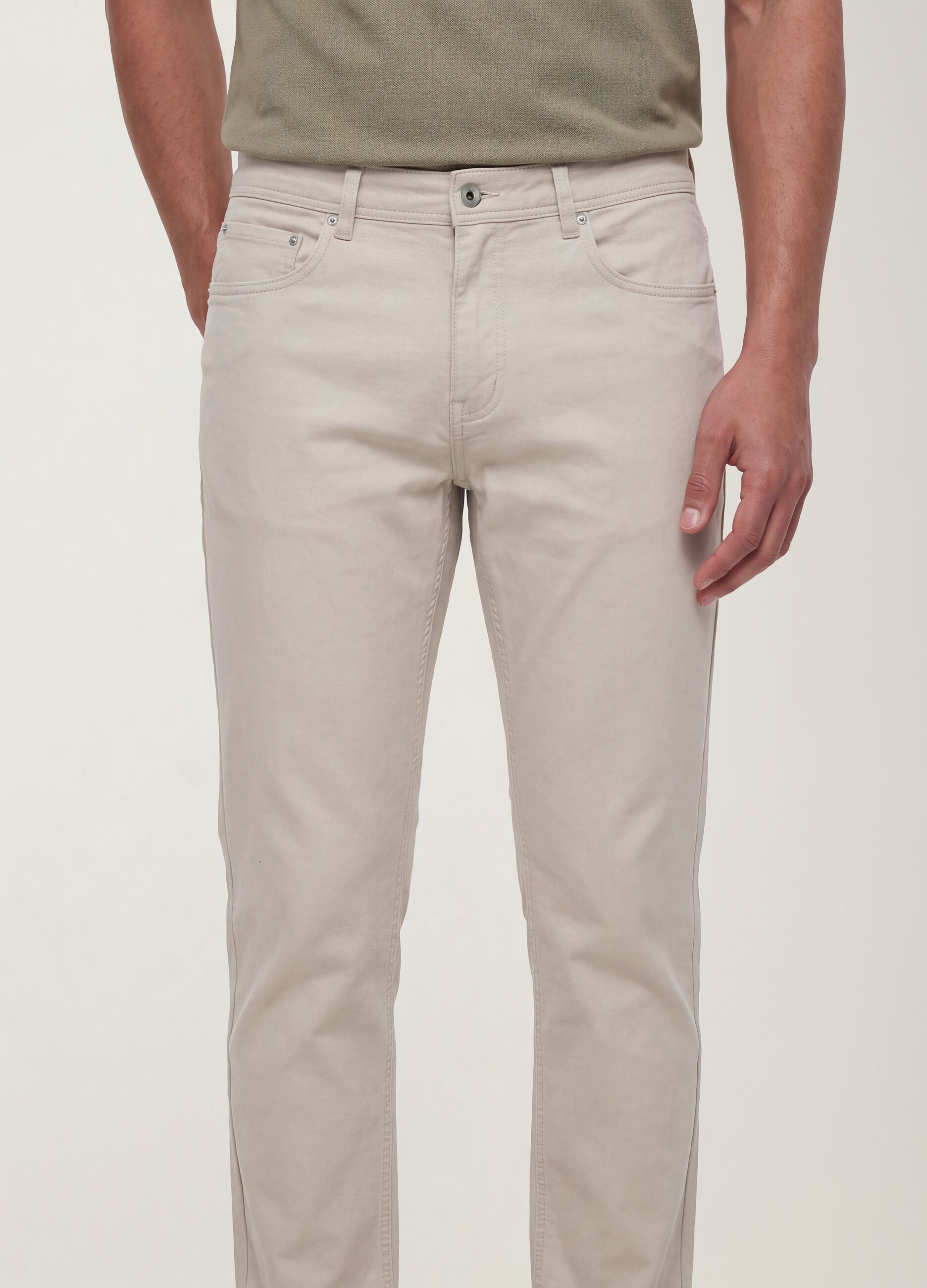 Pantaloni beige in dobby di cotone elasticizzato slim fit