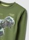 T-shirt over verde in puro cotone organico con stampa dinosauro_2
