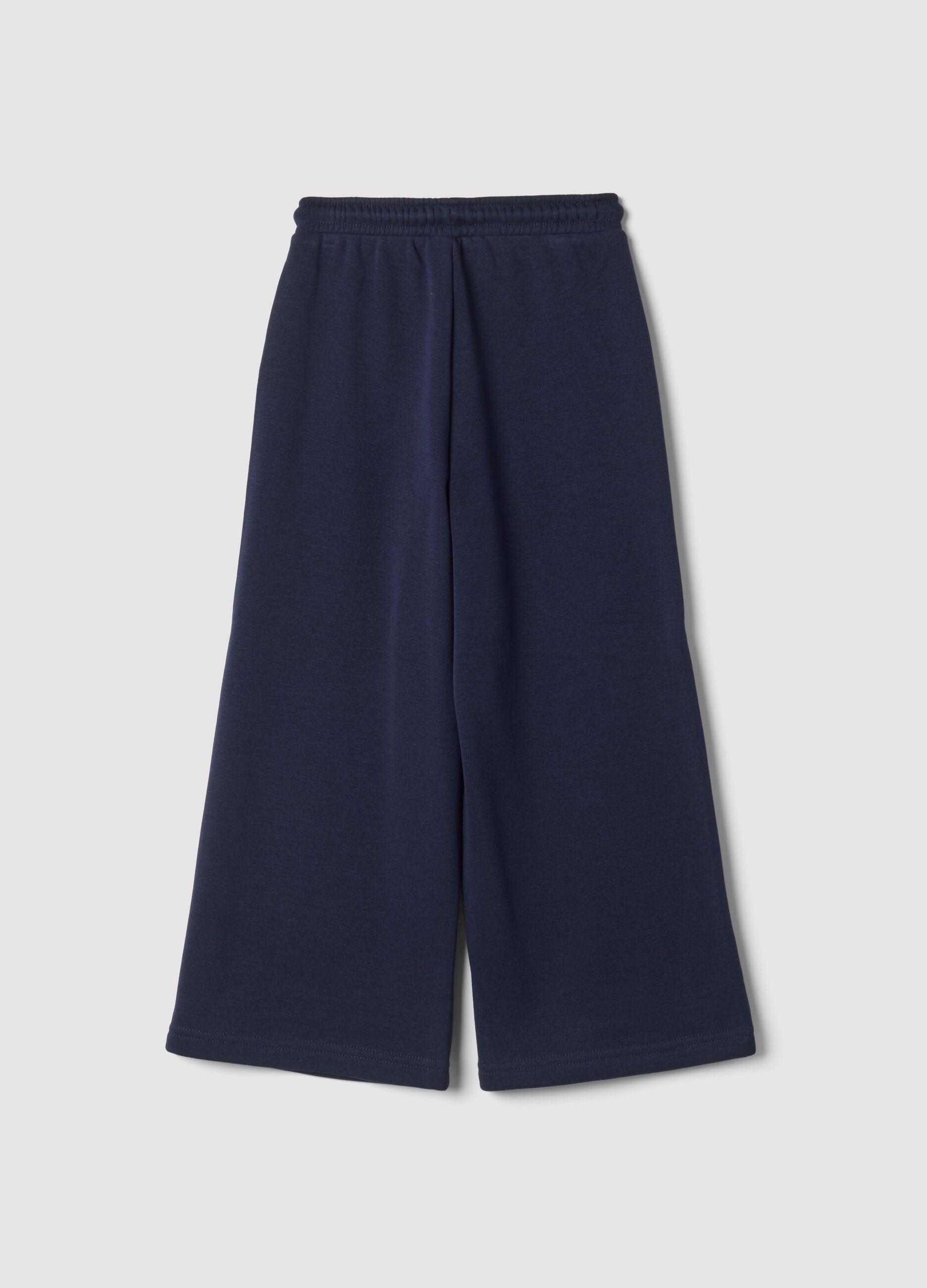 Pantaloni blu wide leg in tessuto fleece elasticizzato
