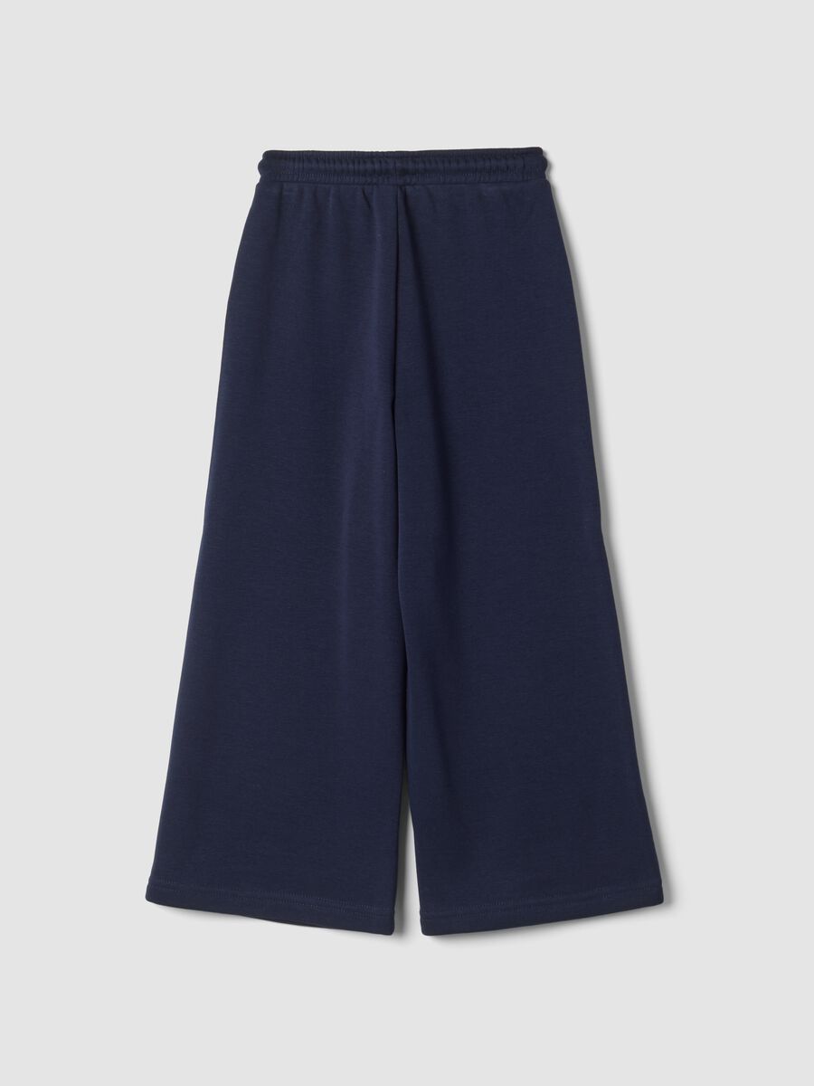 Blue wide-leg trousers in stretchy fleece fabric_1