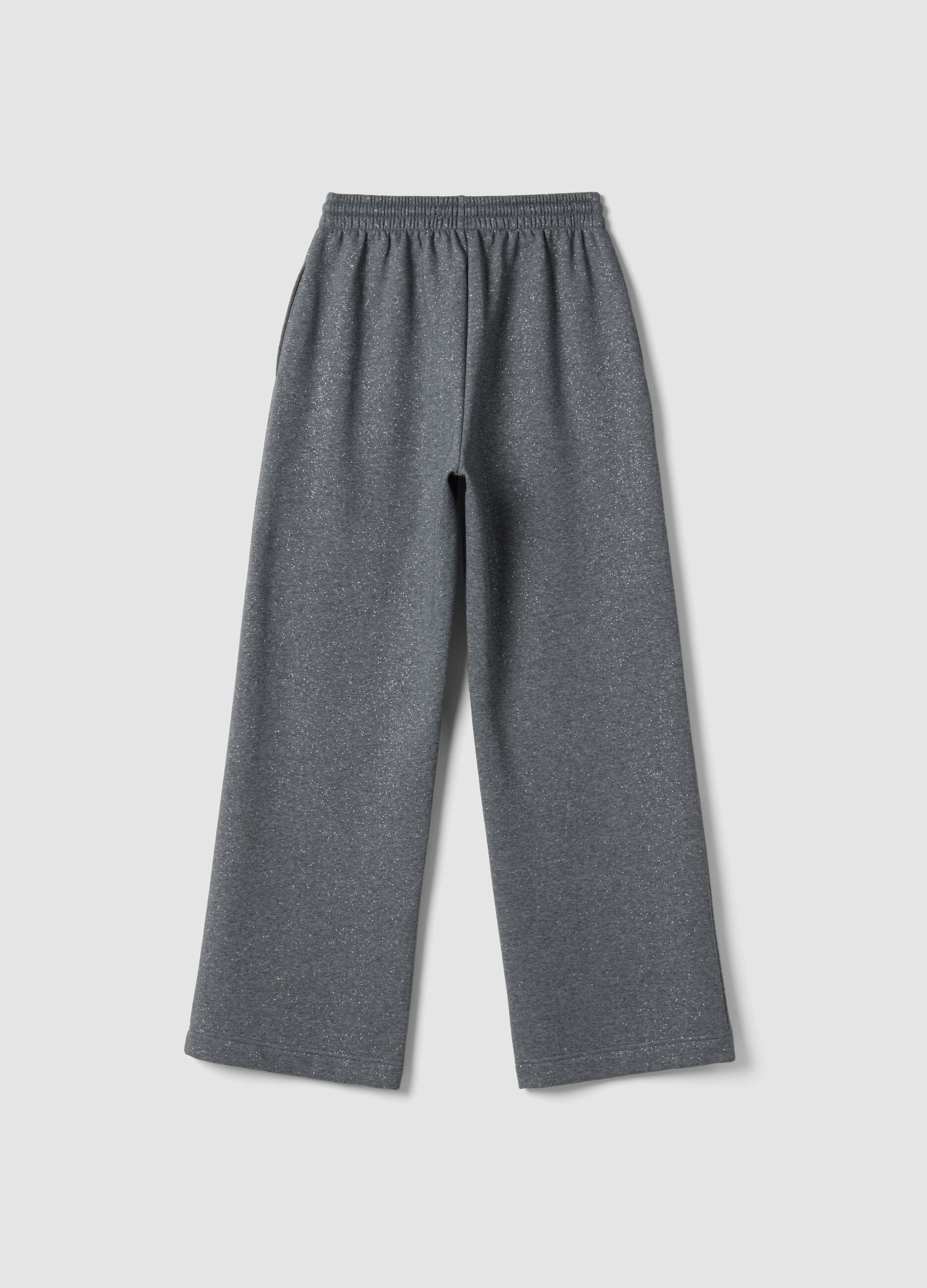 Grey wide-leg cotton-blend trousers with lurex