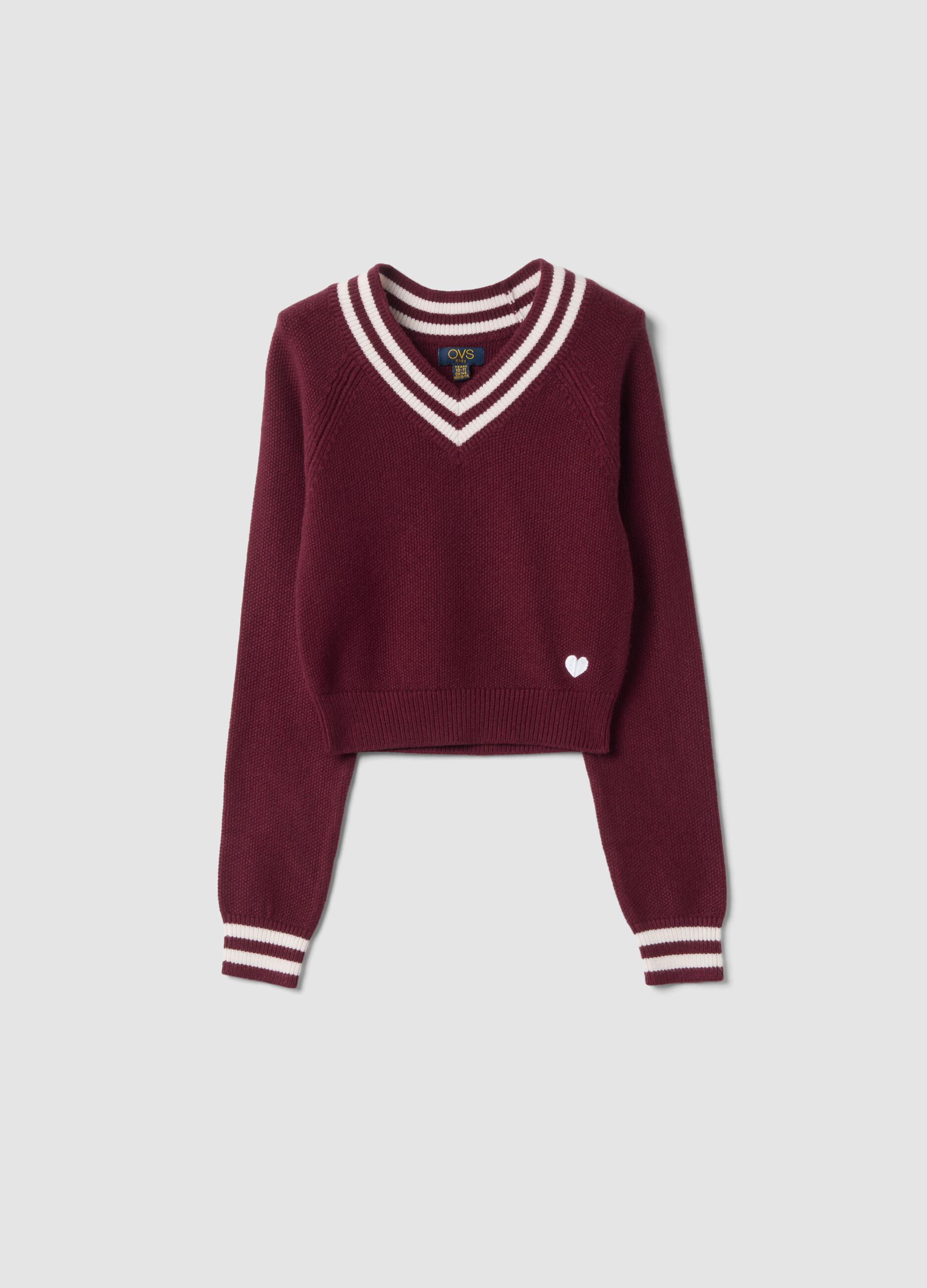 Maglione rosso in misto viscosa con scollo a V regular fit