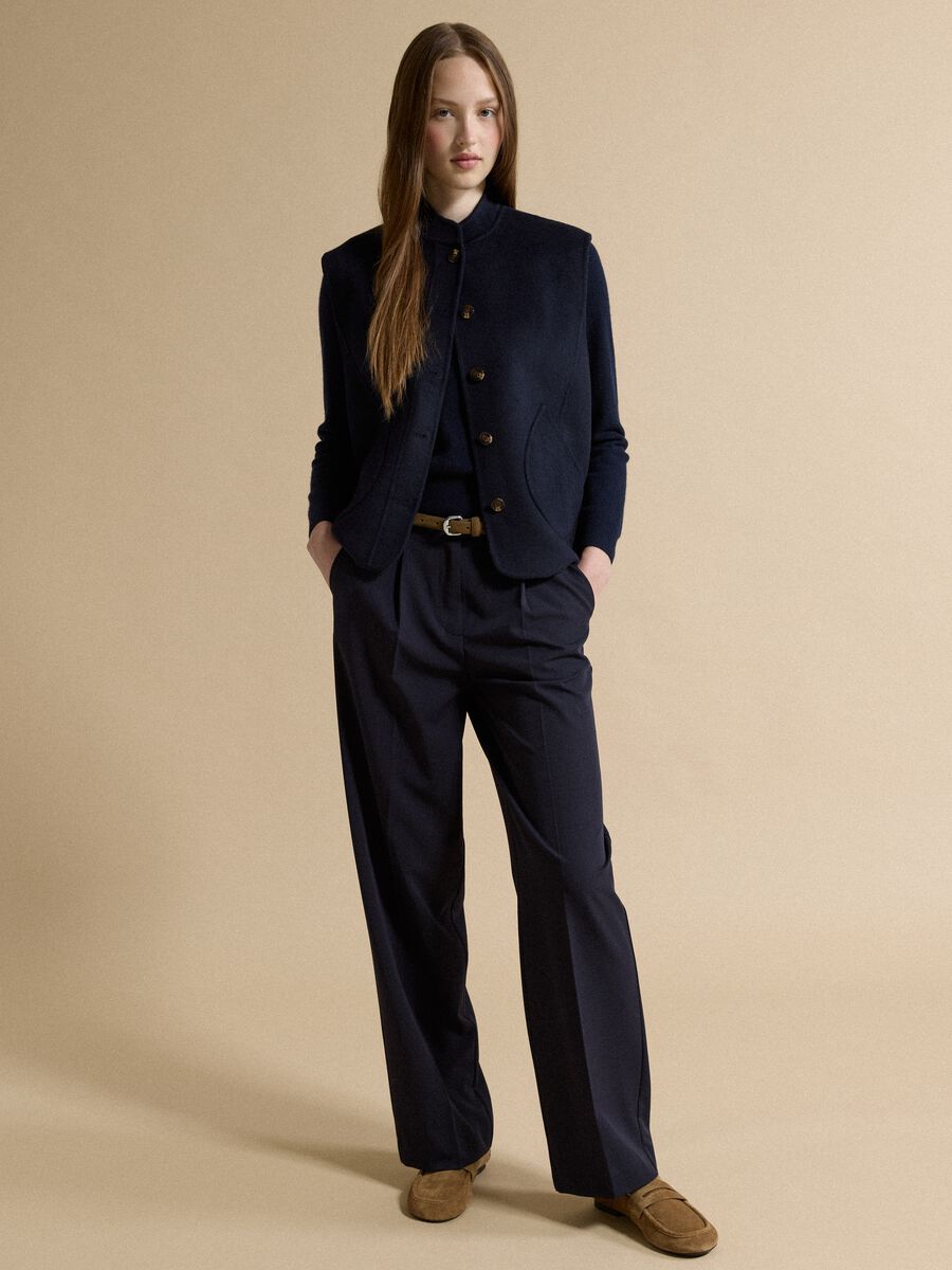 Blue wool-viscose blend gilet with patch pockets_2