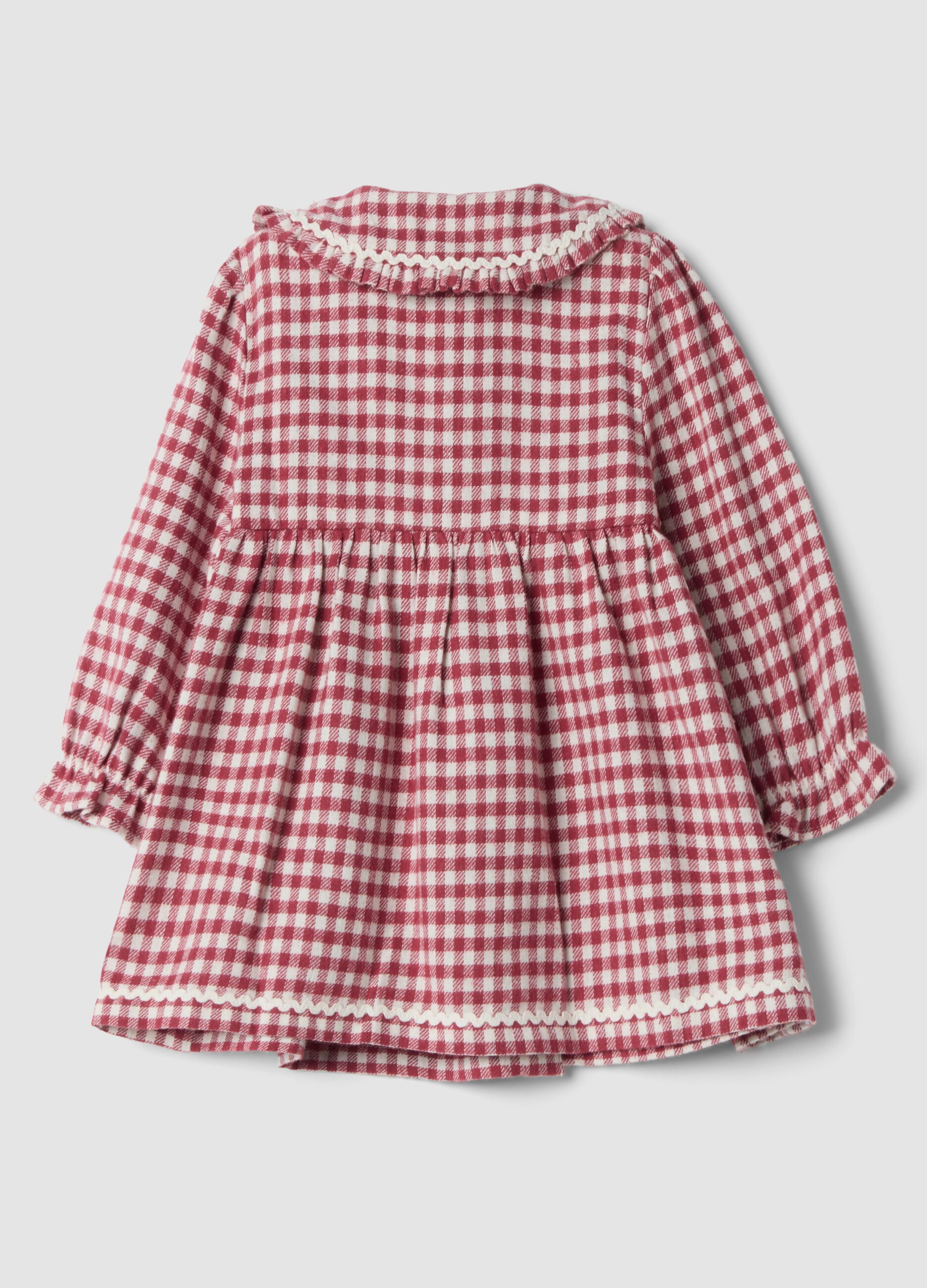 Red dress with pure cotton gingham collar