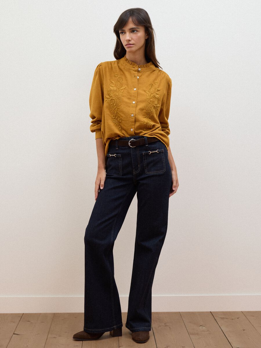 Orange pure cotton shirt with embroidery_2
