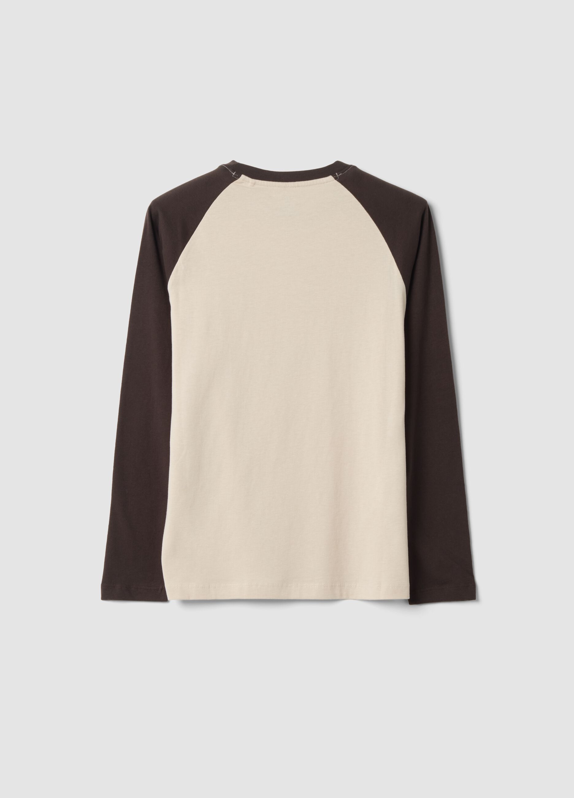 Beige long-sleeve crew-neck T-shirt in pure cotton
