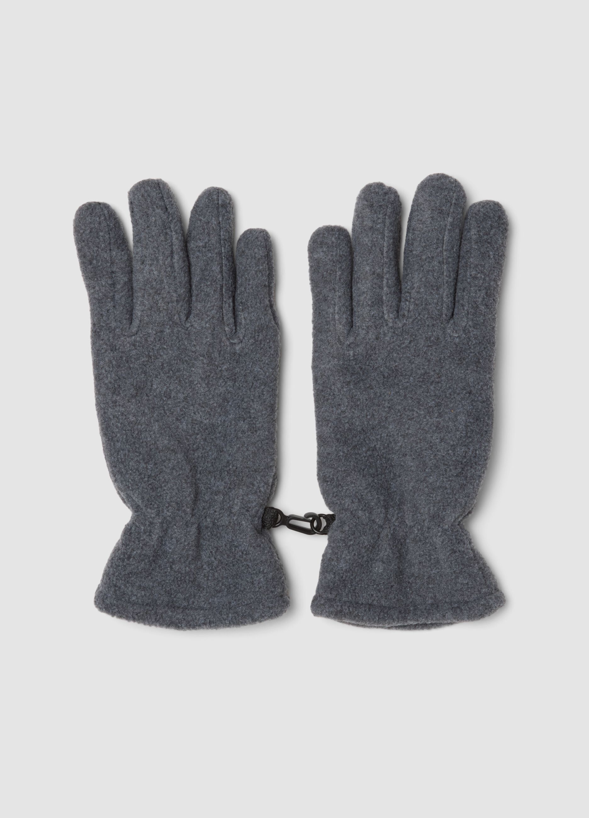 Grey fleece gloves with elasticated cuffs