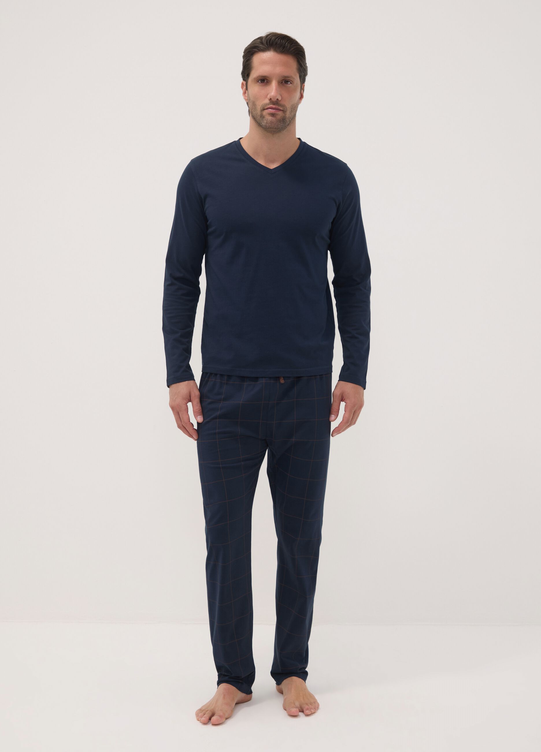 Blue pure organic cotton V-neck pyjamas