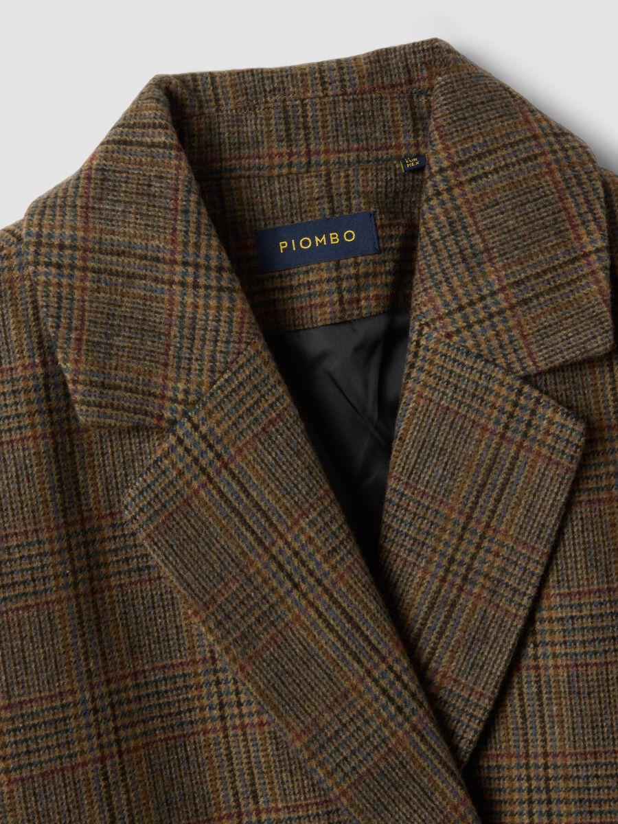 Brown, blue and burgundy checked coat in wool and viscose blend_1