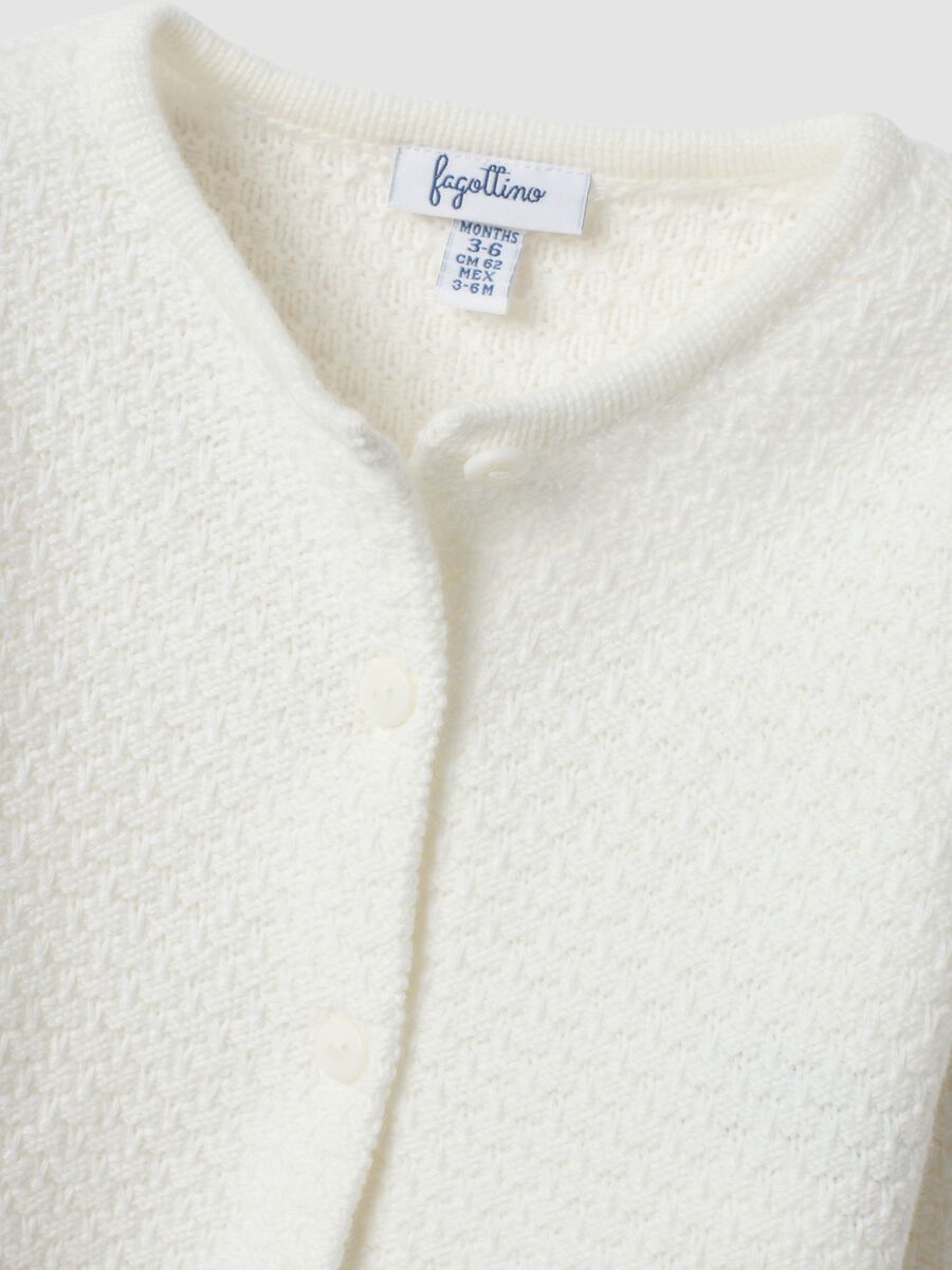 White pure organic cotton knitted cardigan for baby girl_2