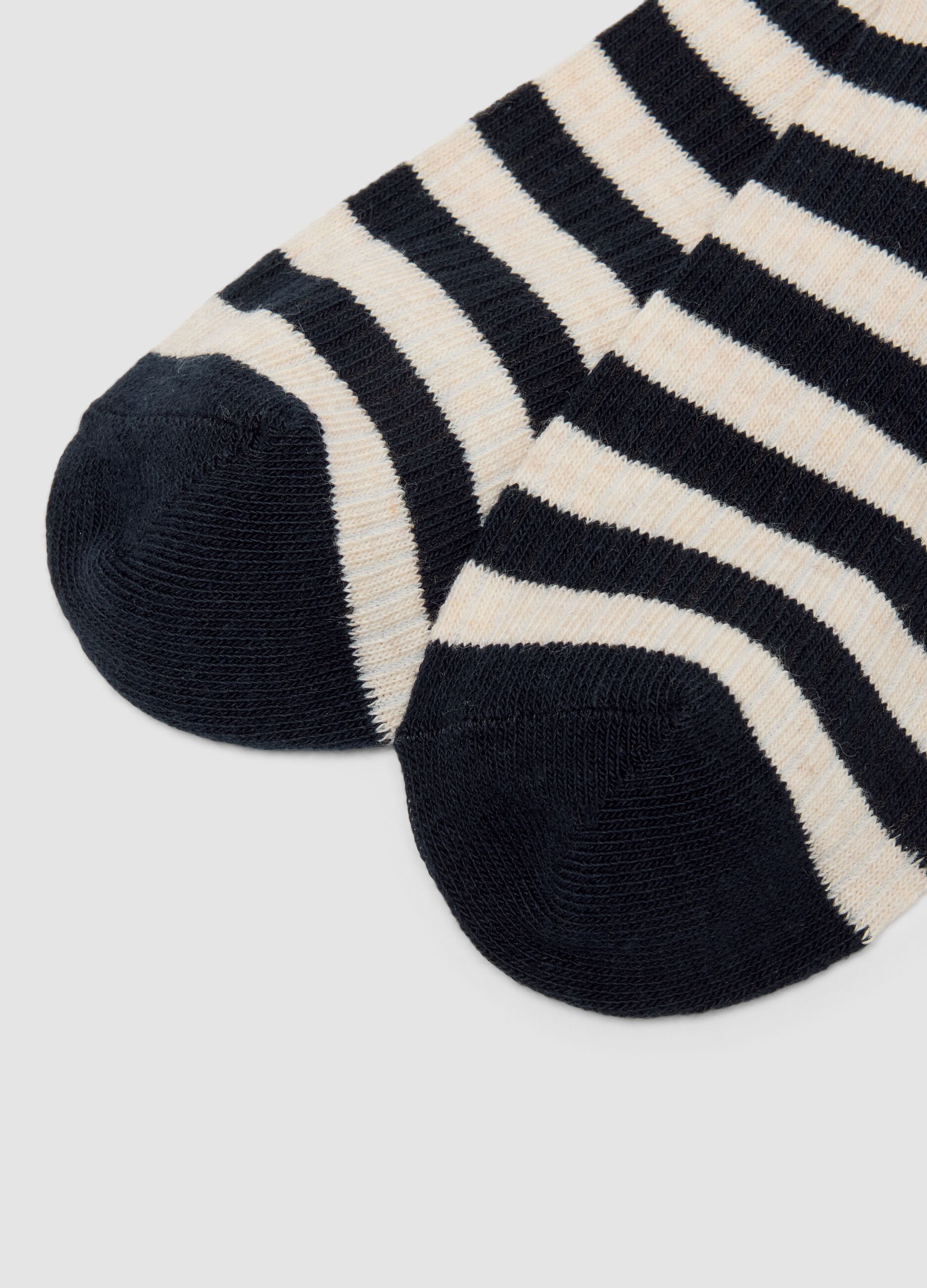 Calzini blu in cotone organico elasticizzato a righe