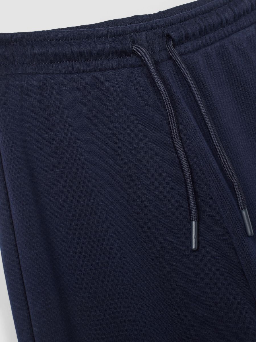 Blue wide-leg trousers in stretchy fleece fabric_2