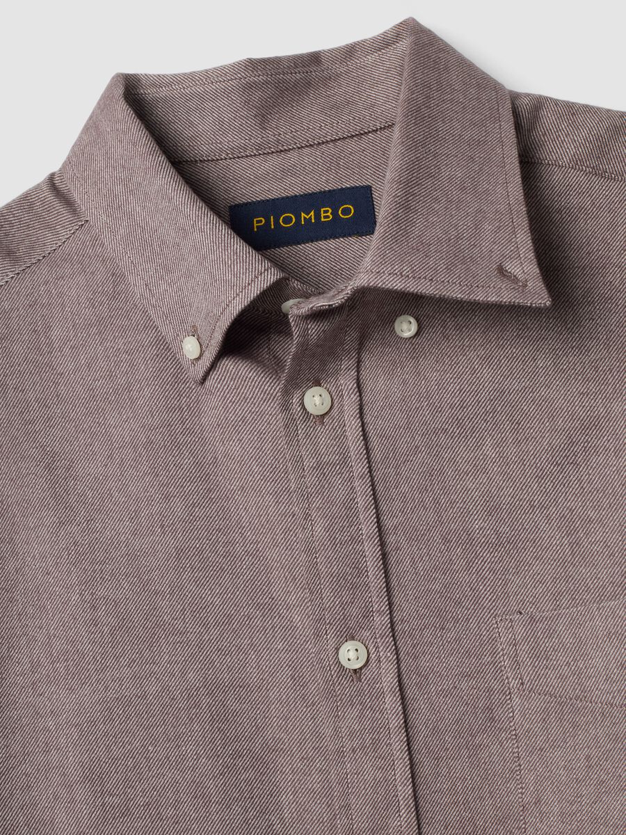 Taupe grey pure cotton flannel shirt, button-down, regular fit_1