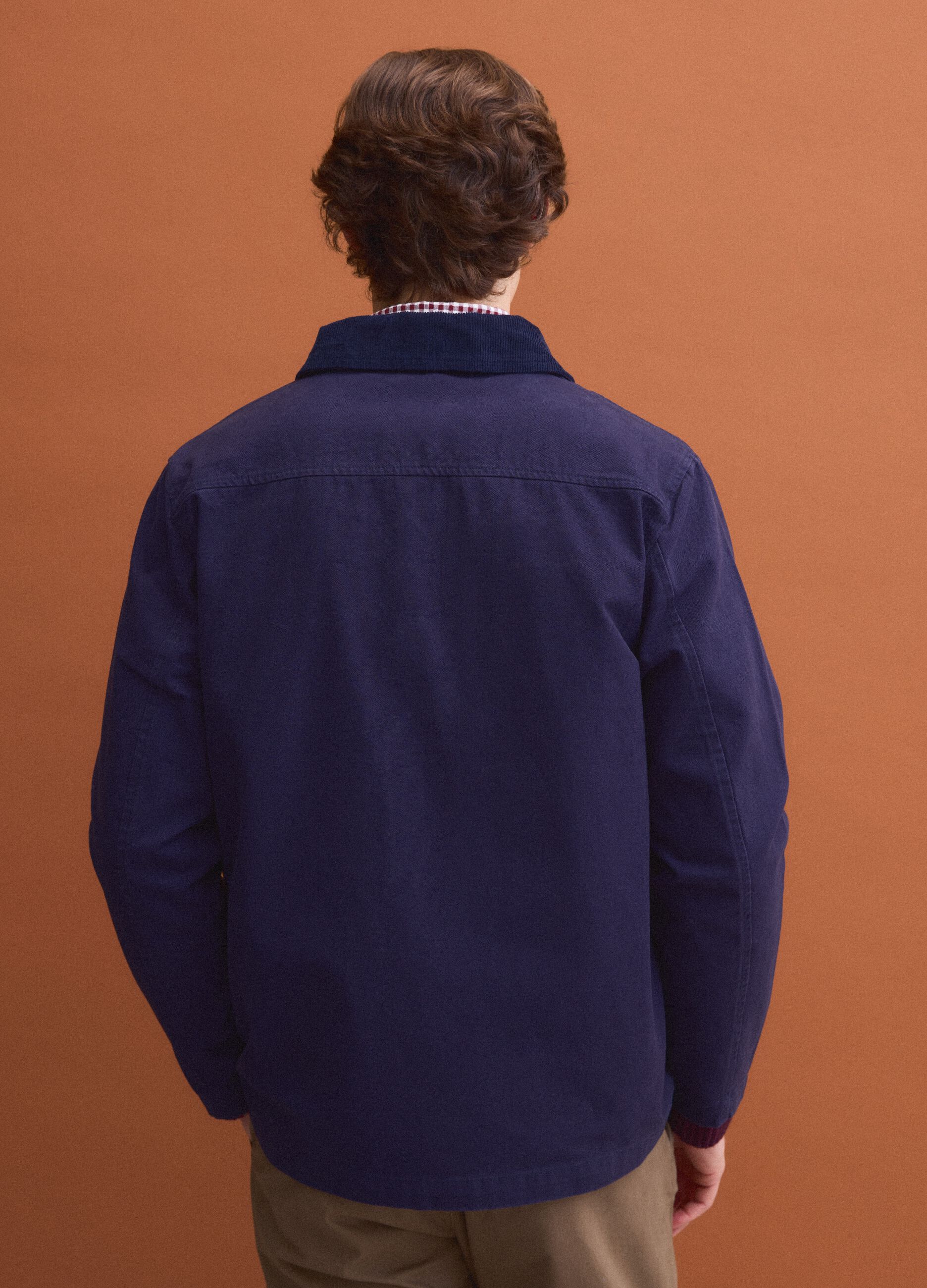 Blue pure cotton regular-fit shacket with zip