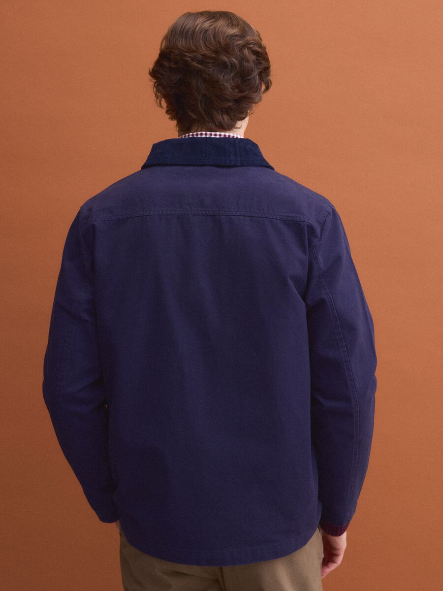 Blue pure cotton regular-fit shacket with zip_3