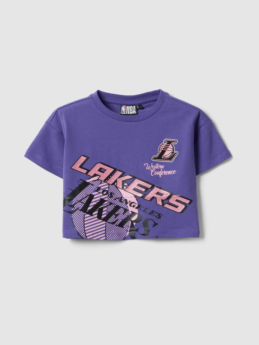 Girls' Stretch Cotton Purple Boxy Fit Lakers T-shirt_0