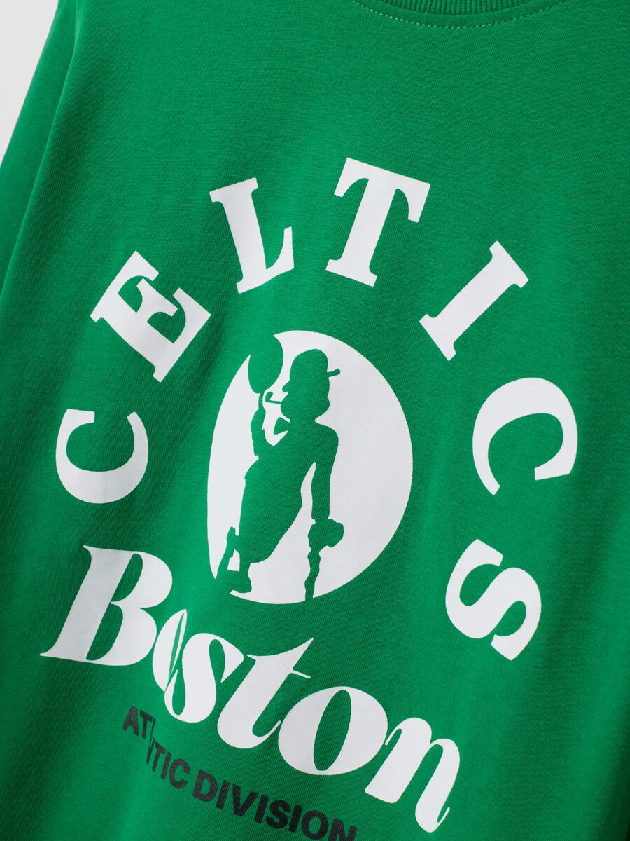 Green pure cotton Celtics print T-shirt, relaxed fit_2