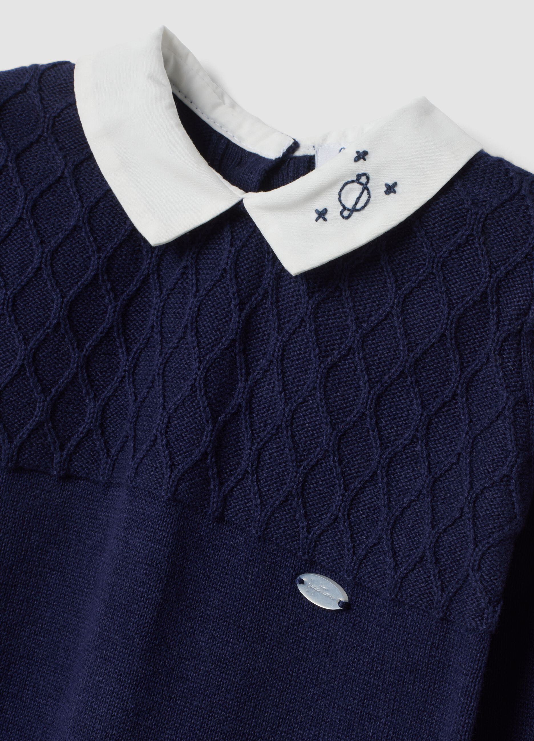 Tutina blu notte in puro cotone organico con colletto