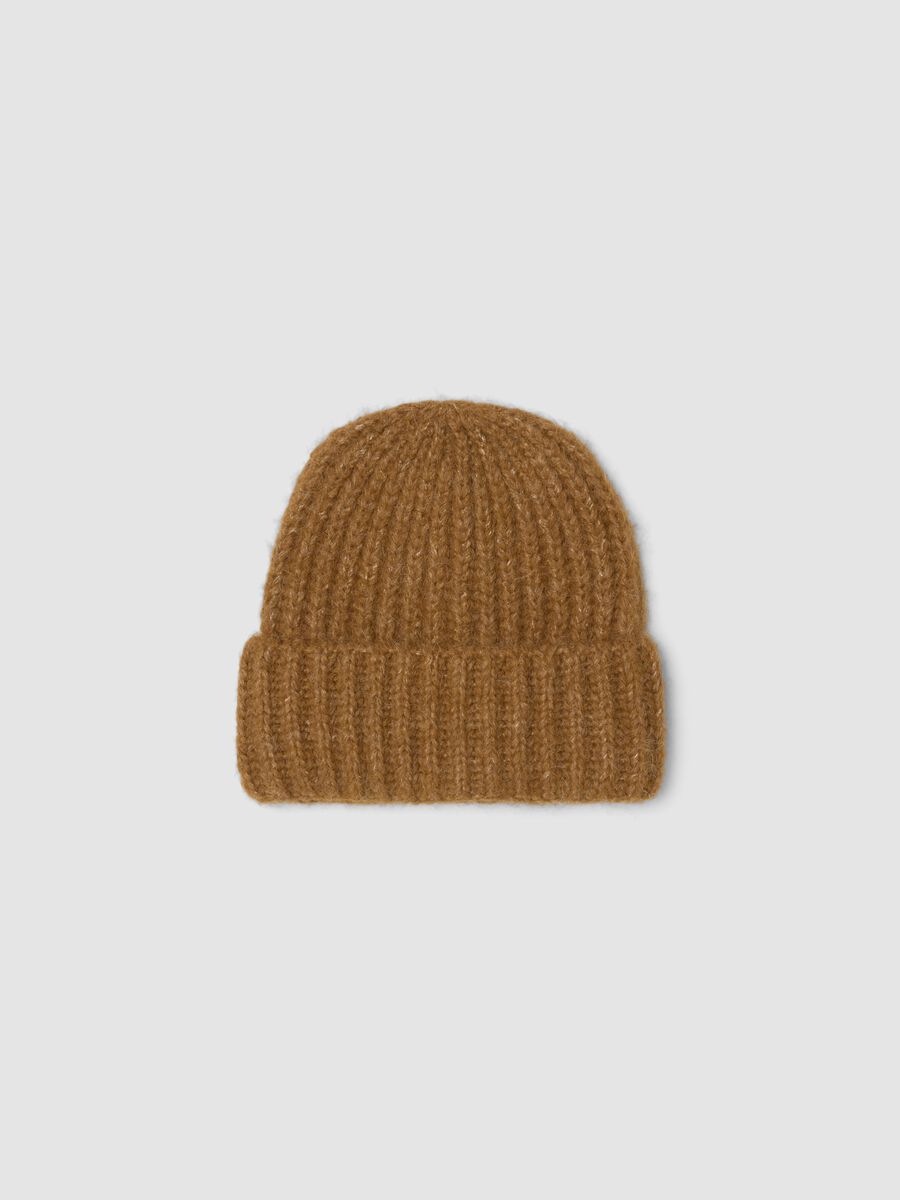 Brown wide-rib stretch wool beanie_0