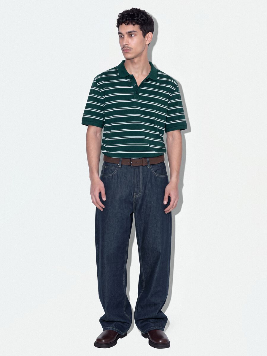 Polo verde in puro cotone a righe regular fit_1