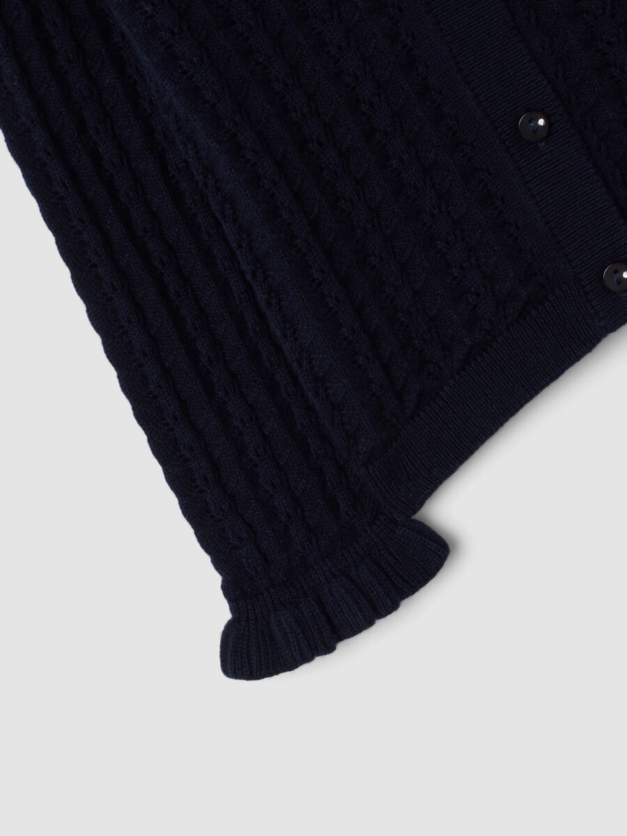 Blue pure cotton openwork knit cardigan for baby girls_3