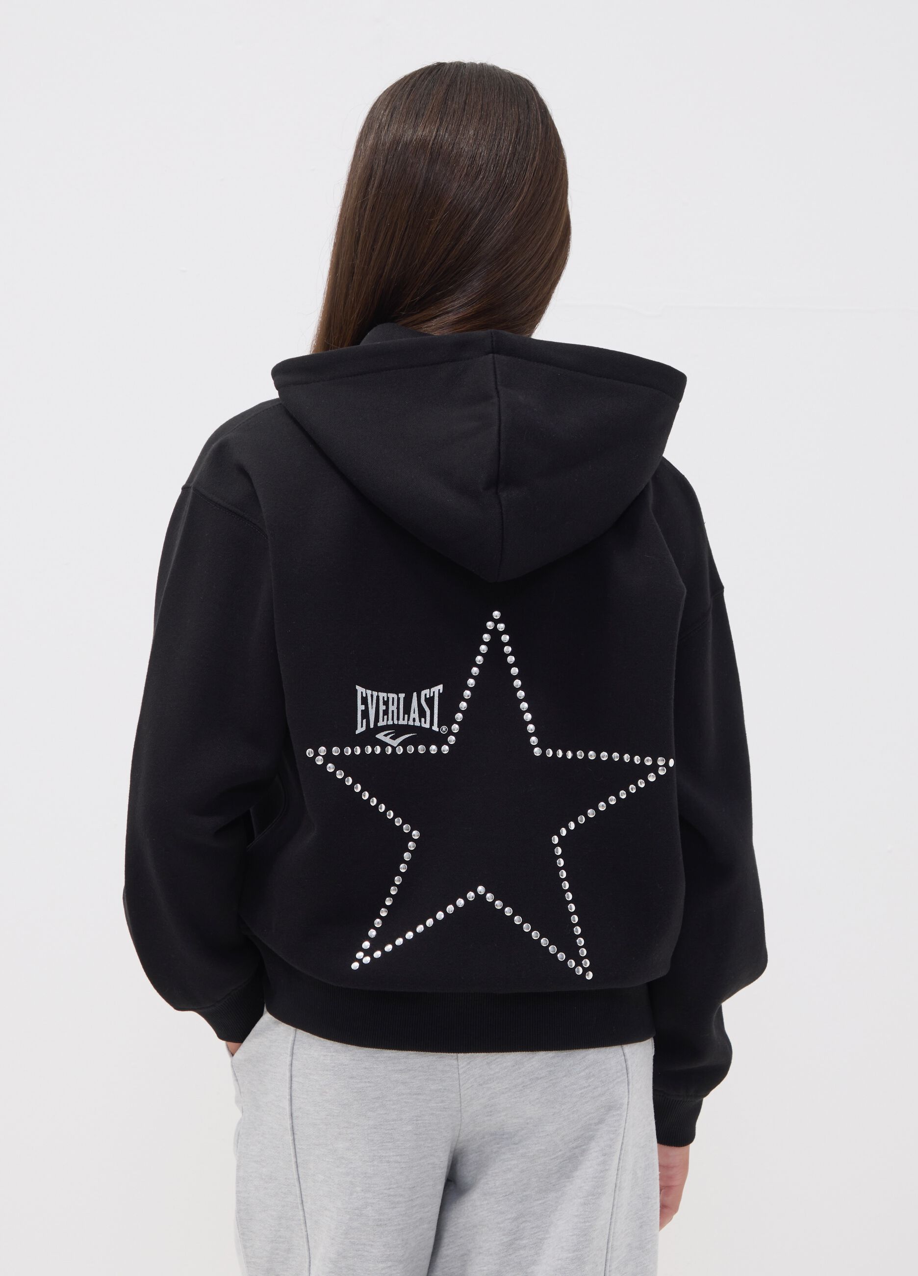 Girls&rsquo; black cotton-blend zip hoodie, regular fit