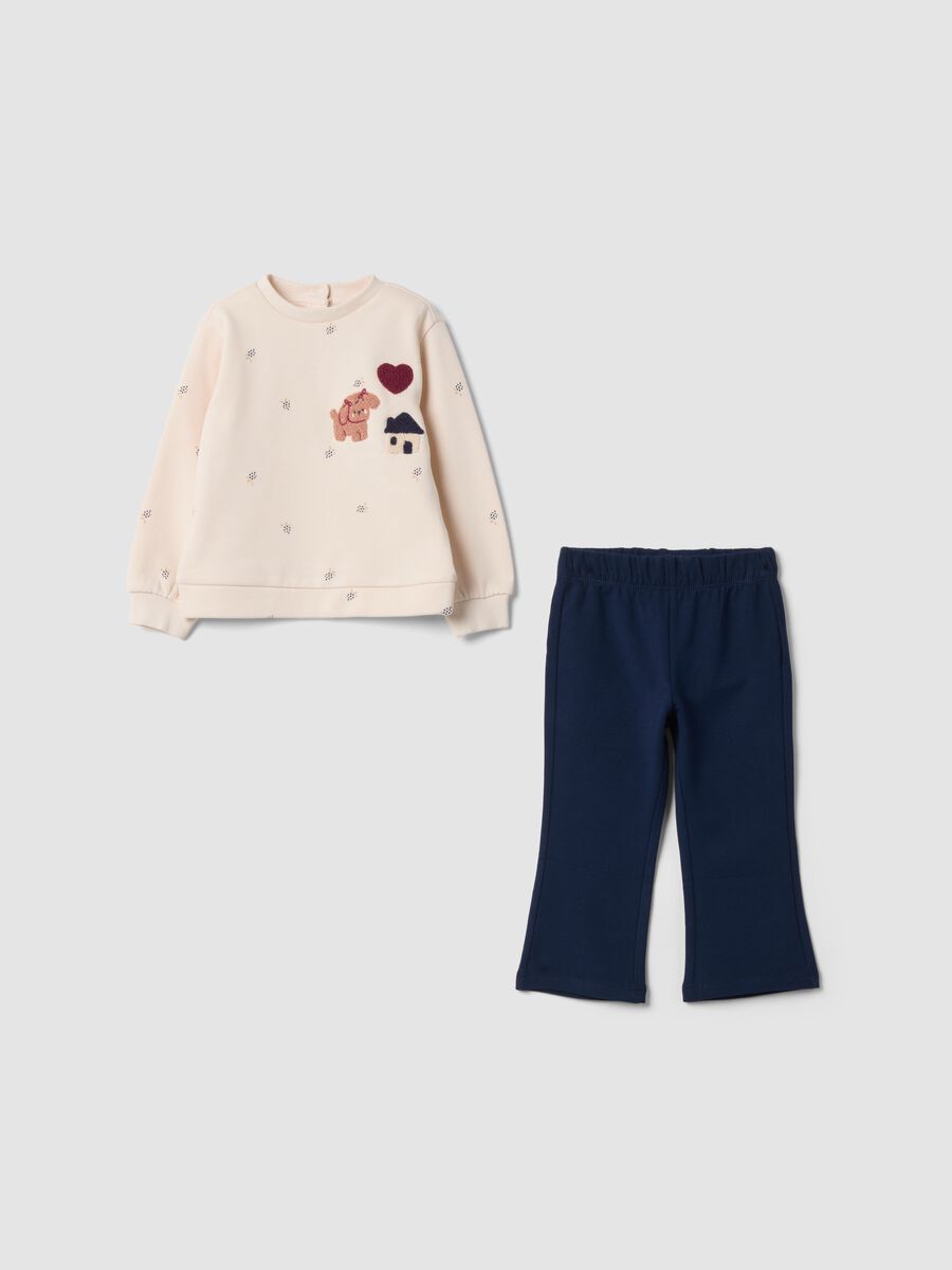 Beige pure cotton set with crew neck_0