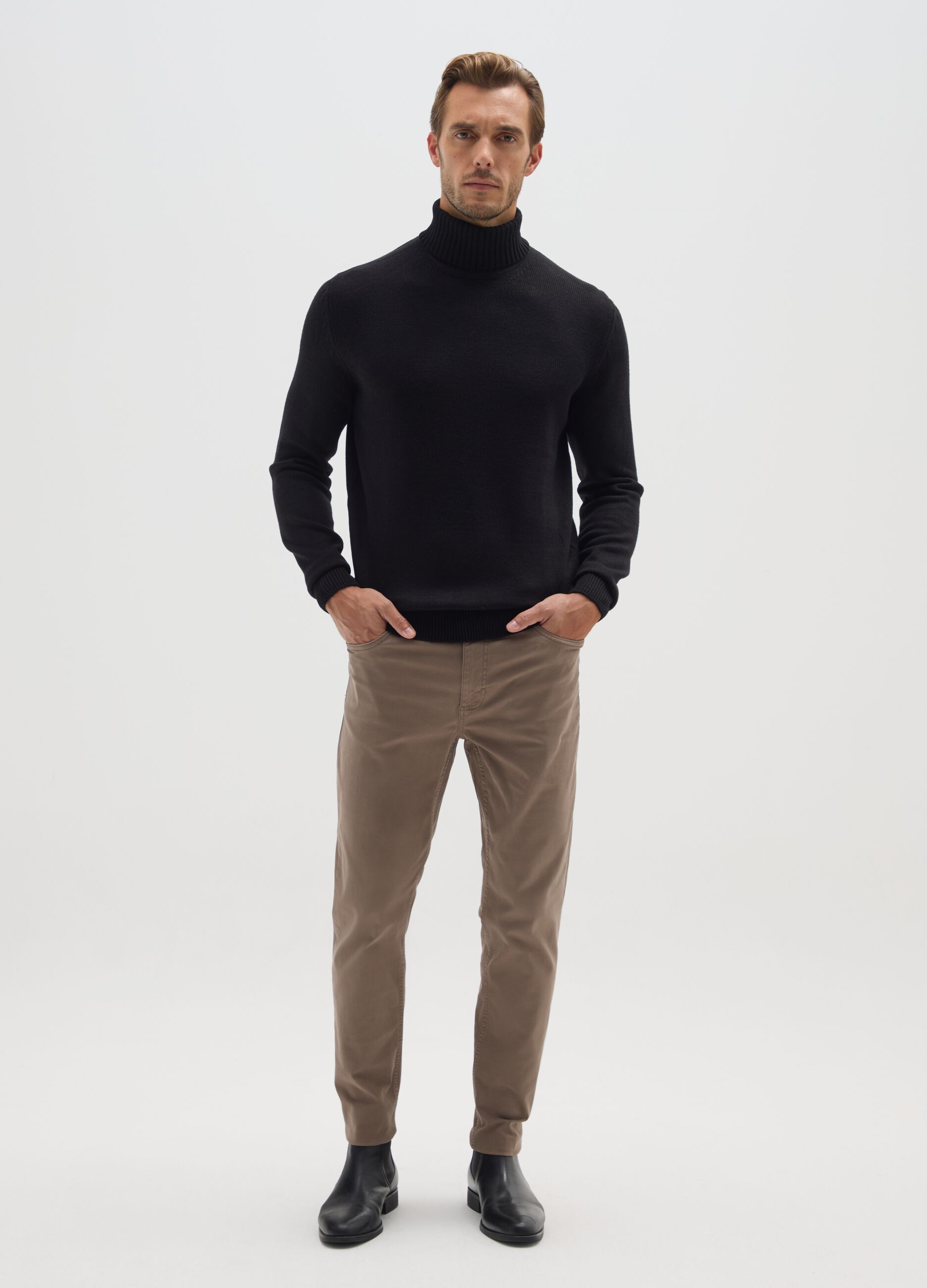 Brown skinny fit stretch cotton trousers