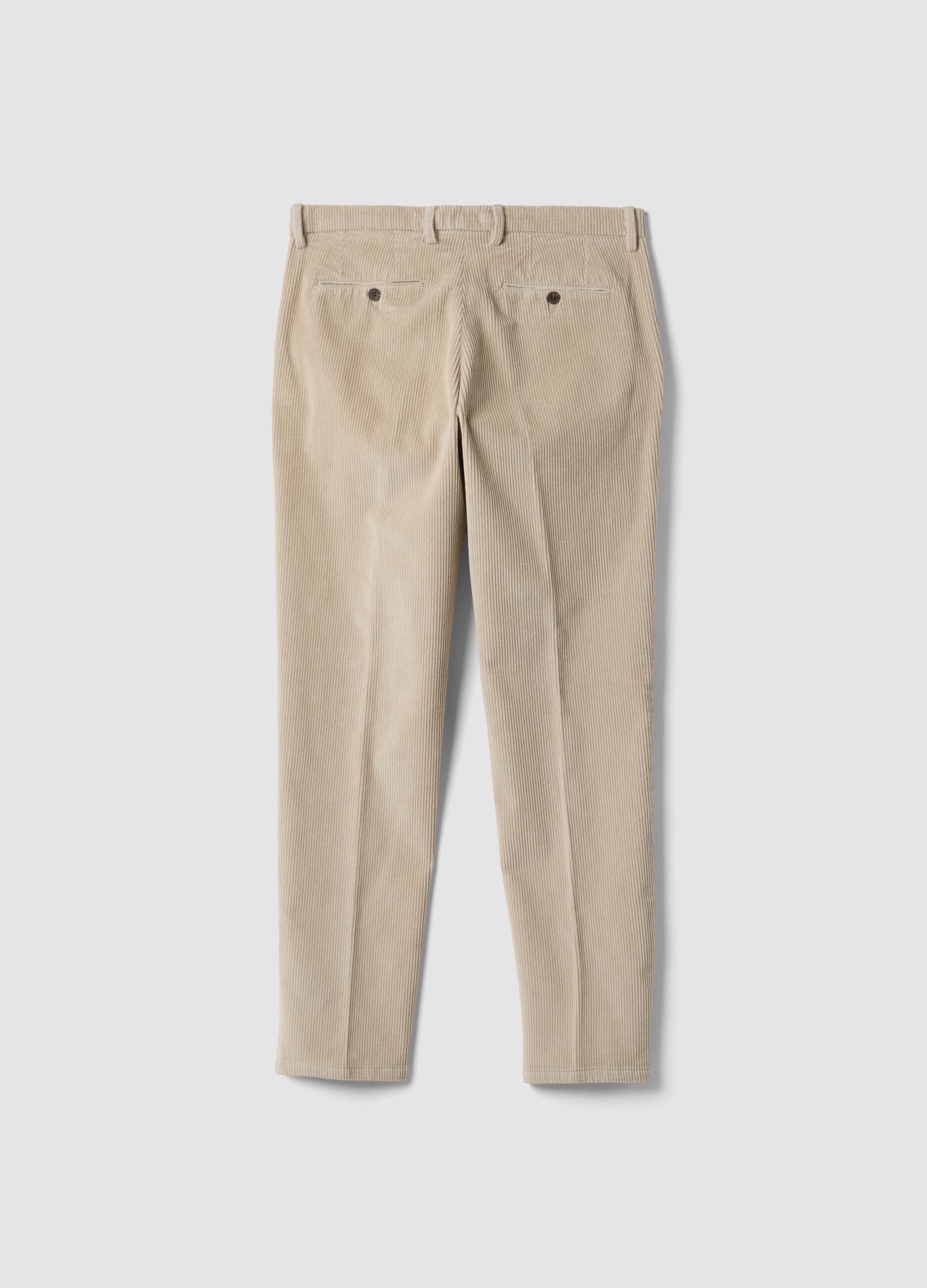 Pantaloni beige in cotone elasticizzato a coste