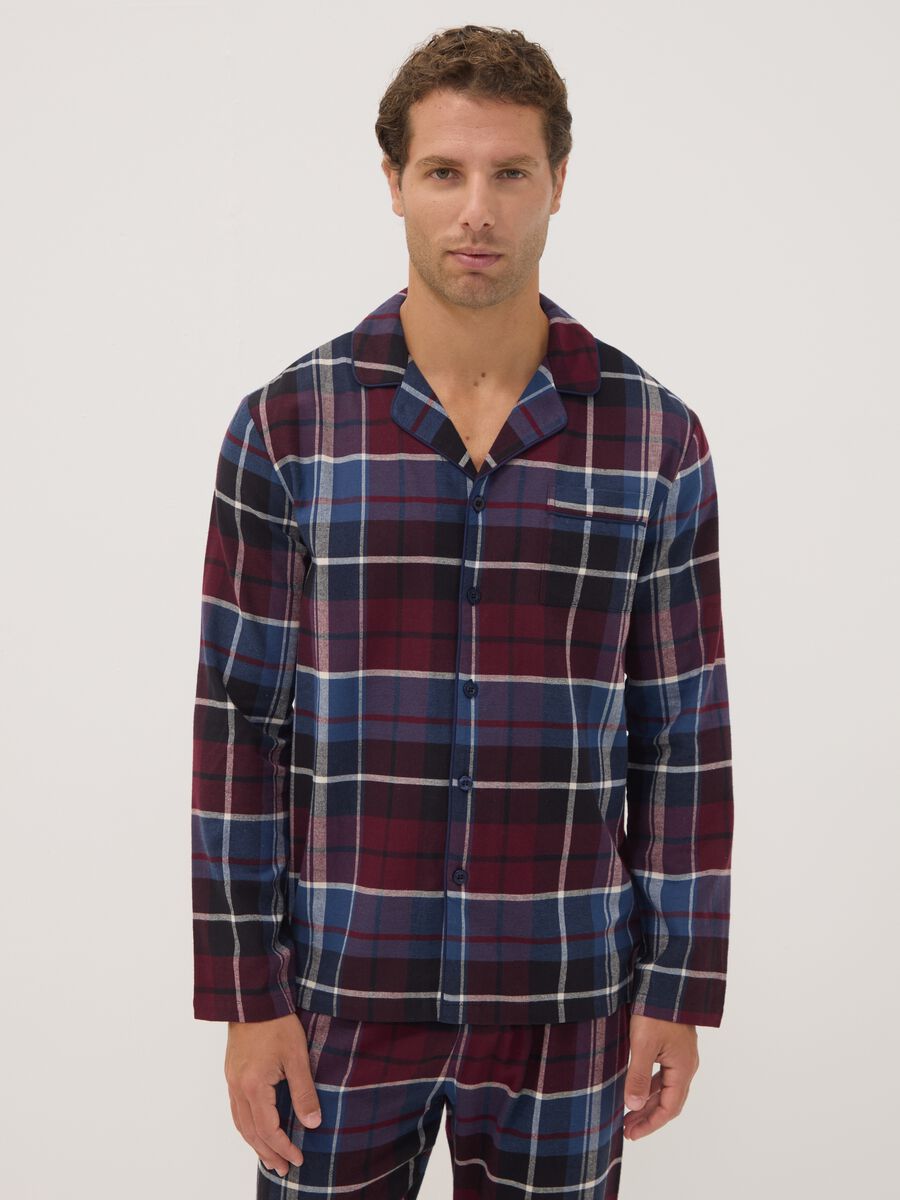 Red and blue regular-fit pyjamas in pure organic cotton flannel_1