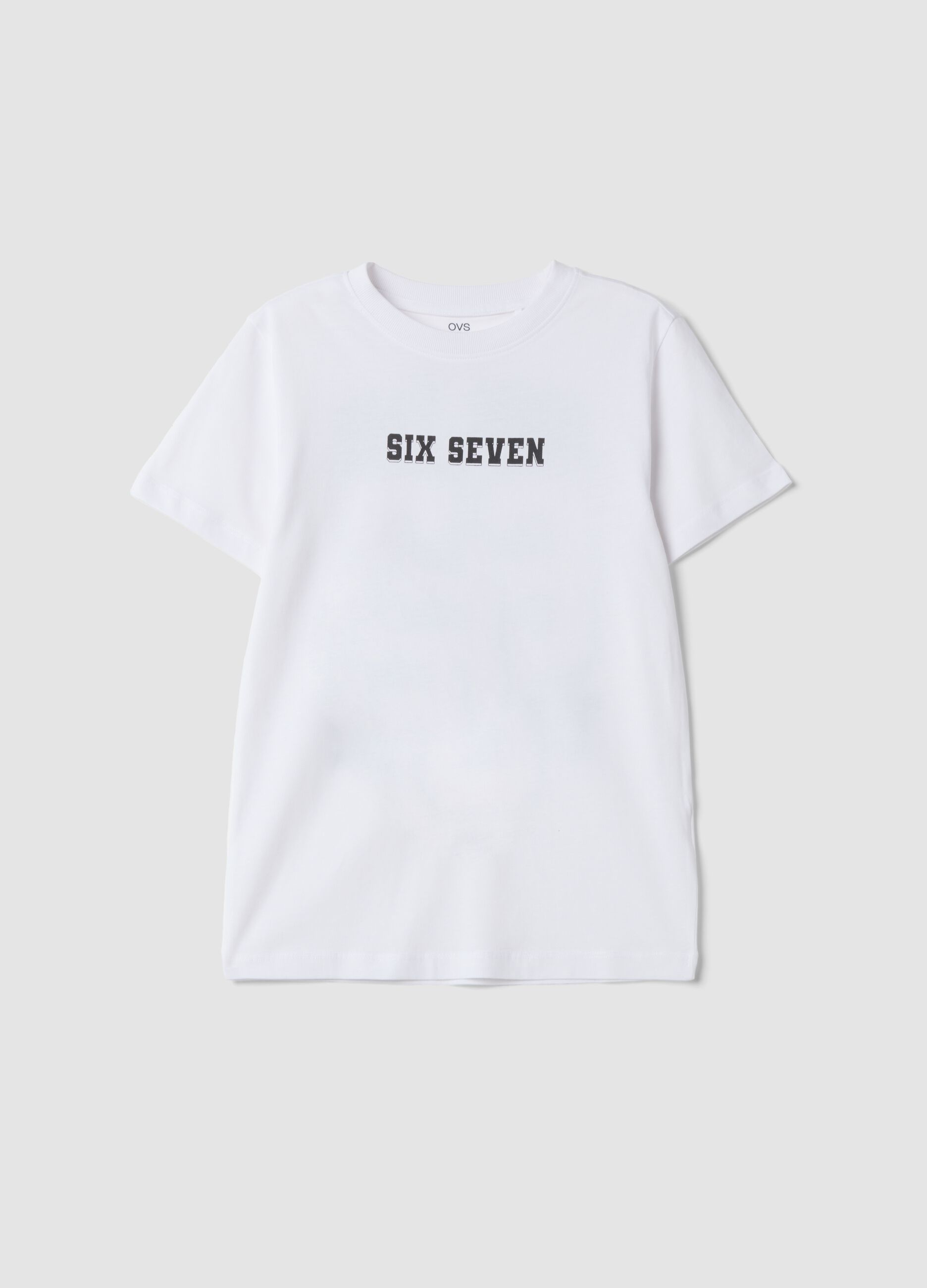 White pure cotton T-shirt with Six Seven prints, regular fit