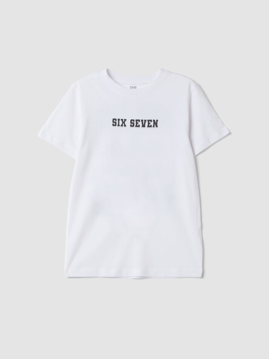 White pure cotton T-shirt with Six Seven prints, regular fit_0