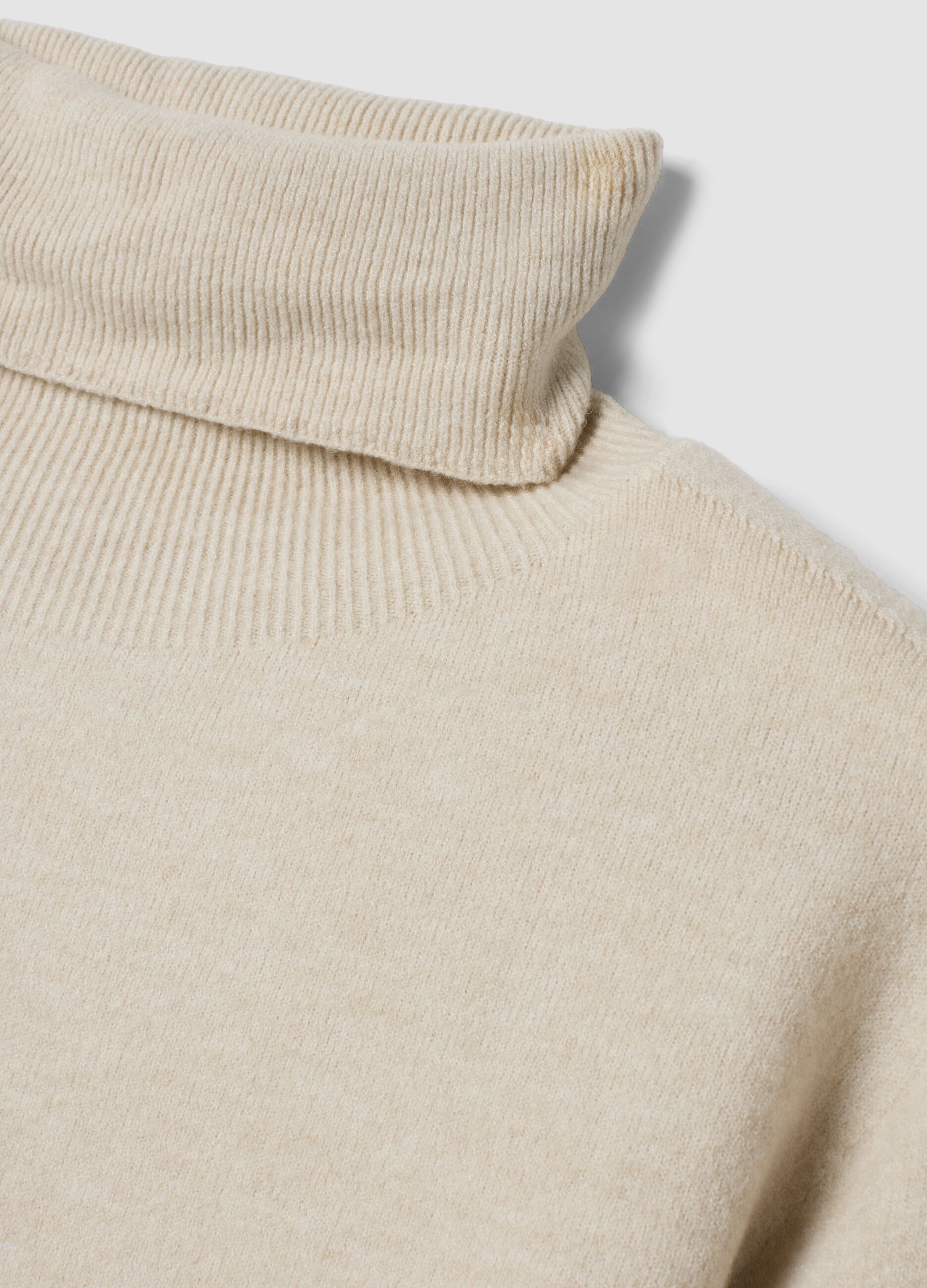 Beige high-neck jumper in viscose and wool blend, regular fit