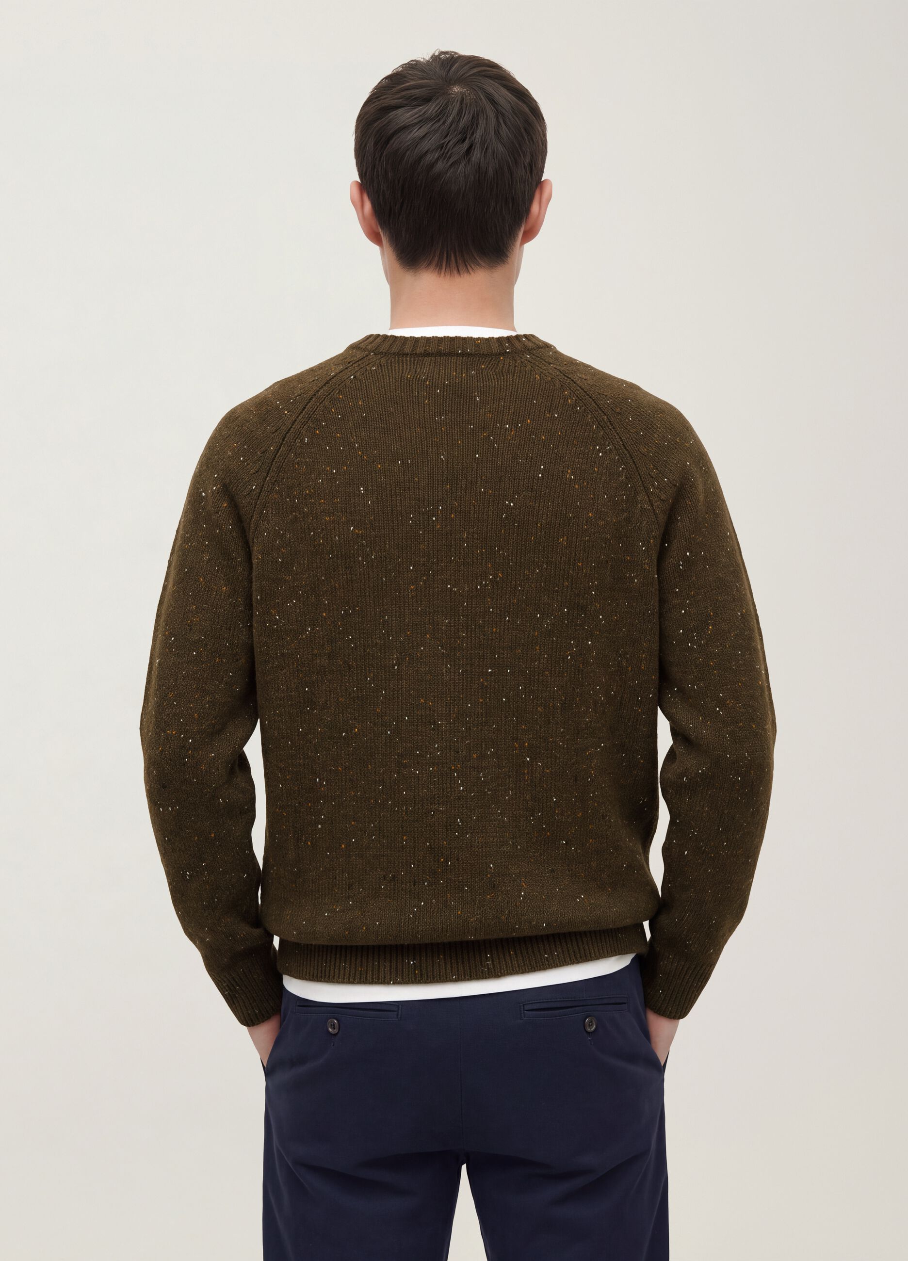 Maglione verde in misto cotone e lana girocollo