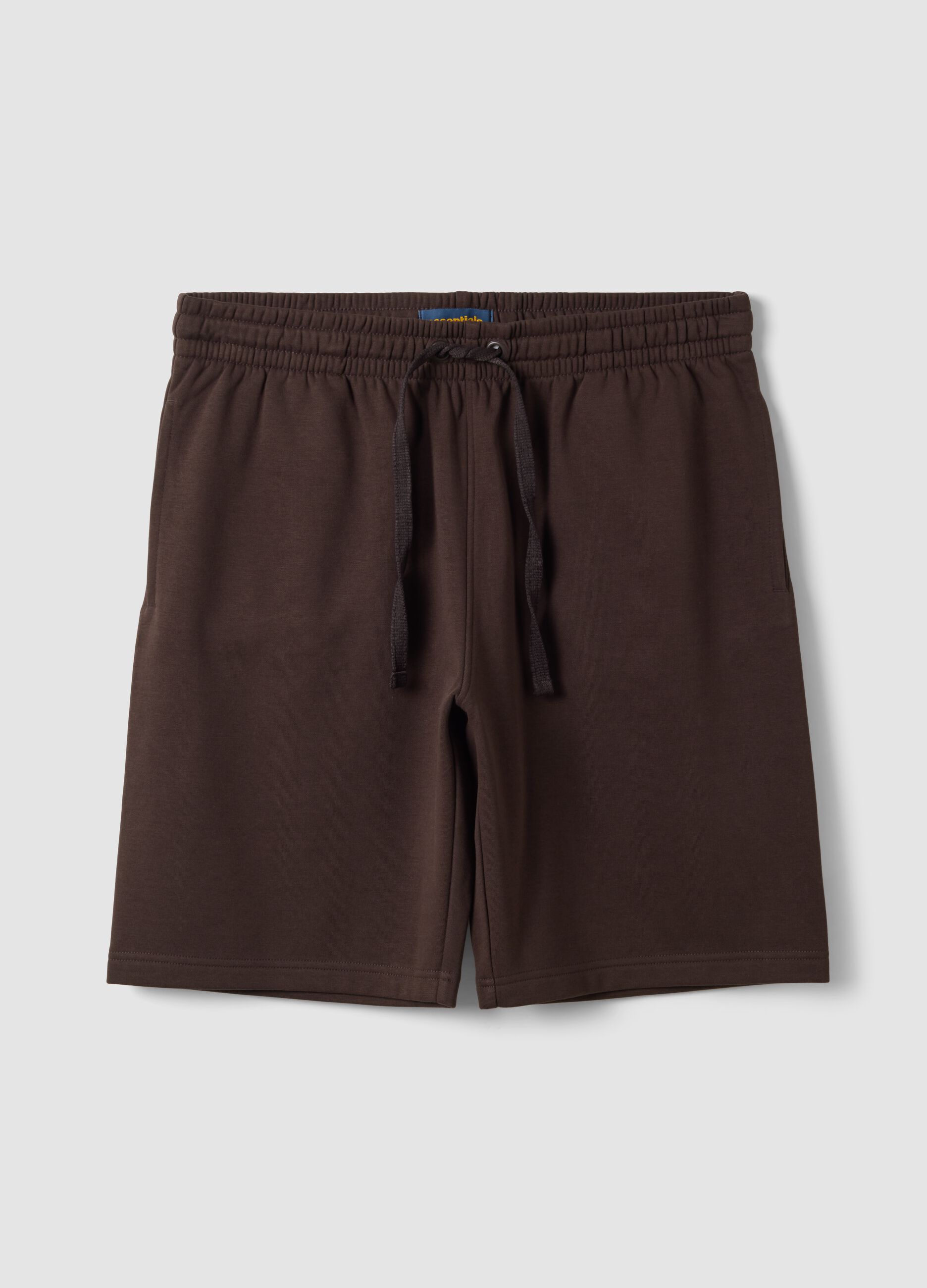 Brown cotton-blend shorts with elasticated waist, regular fit