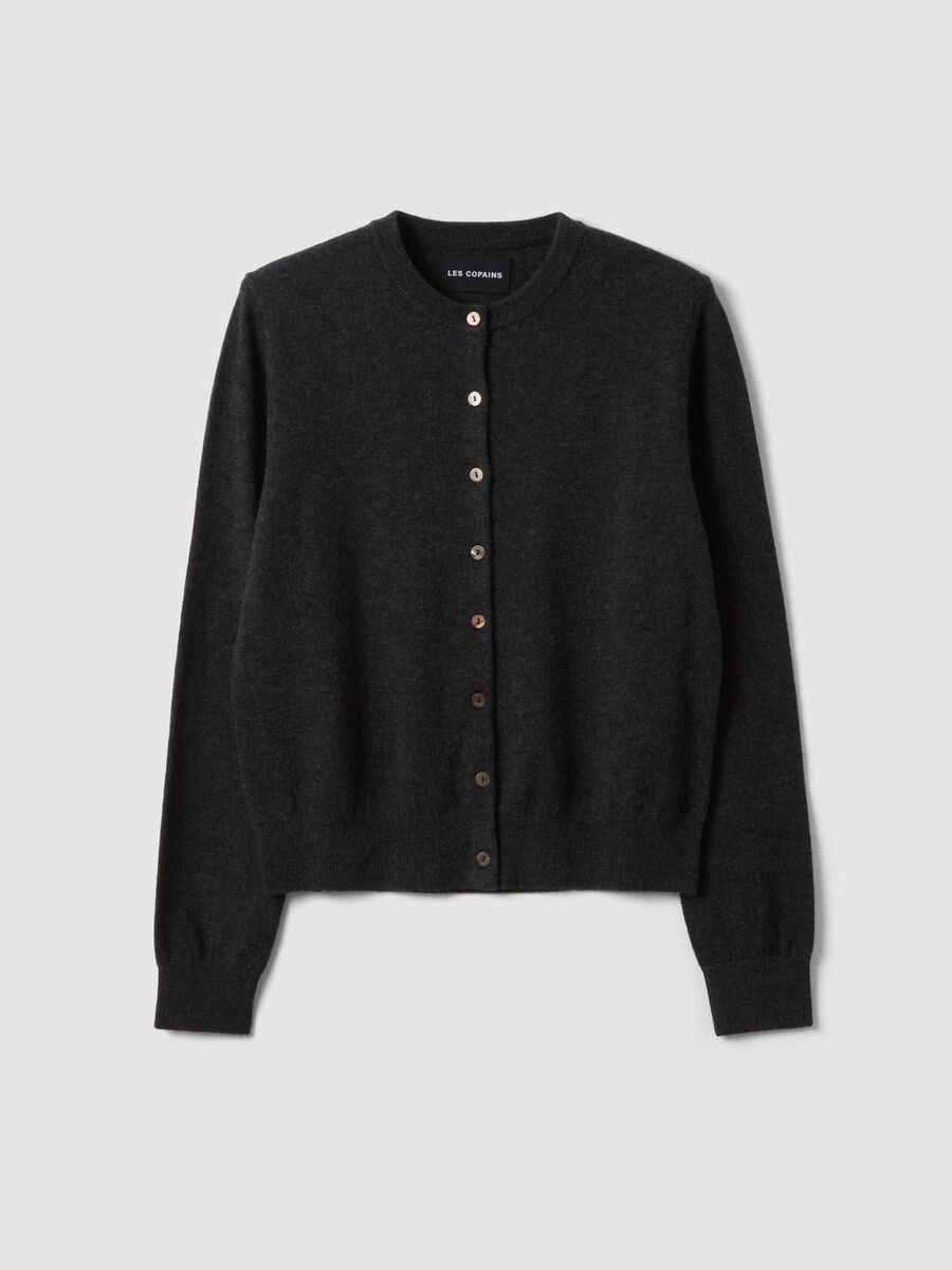 Grey pure wool crew-neck cardigan with buttons, regular fit_0