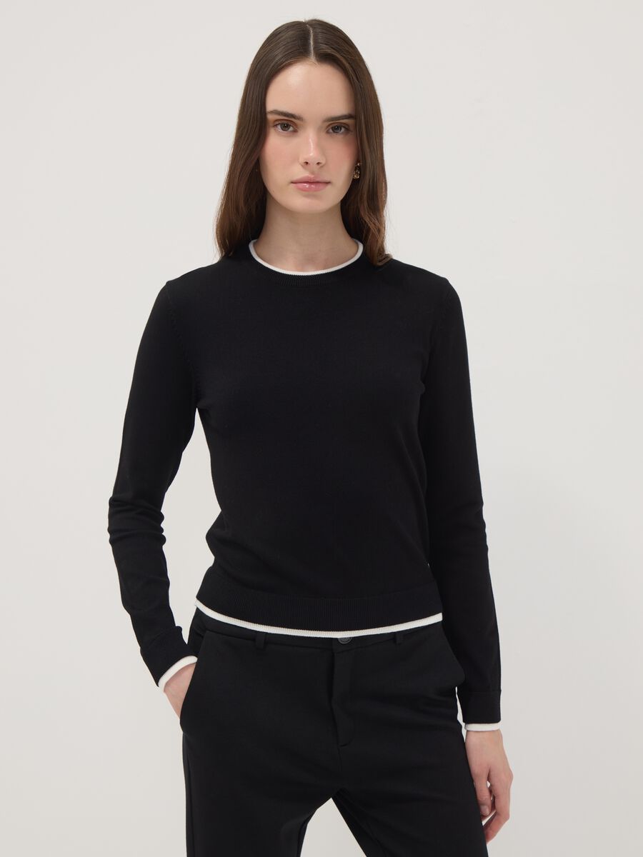 Black long-sleeved viscose-blend top_1