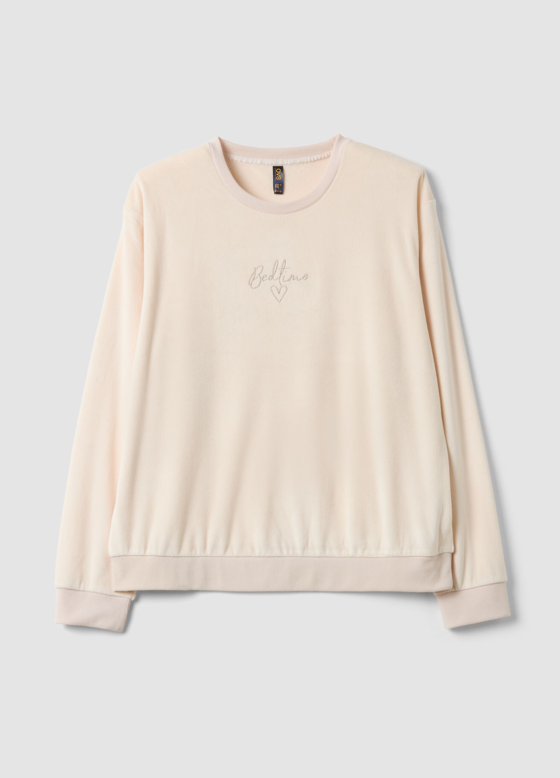 White stretch chenille crew-neck pyjama top