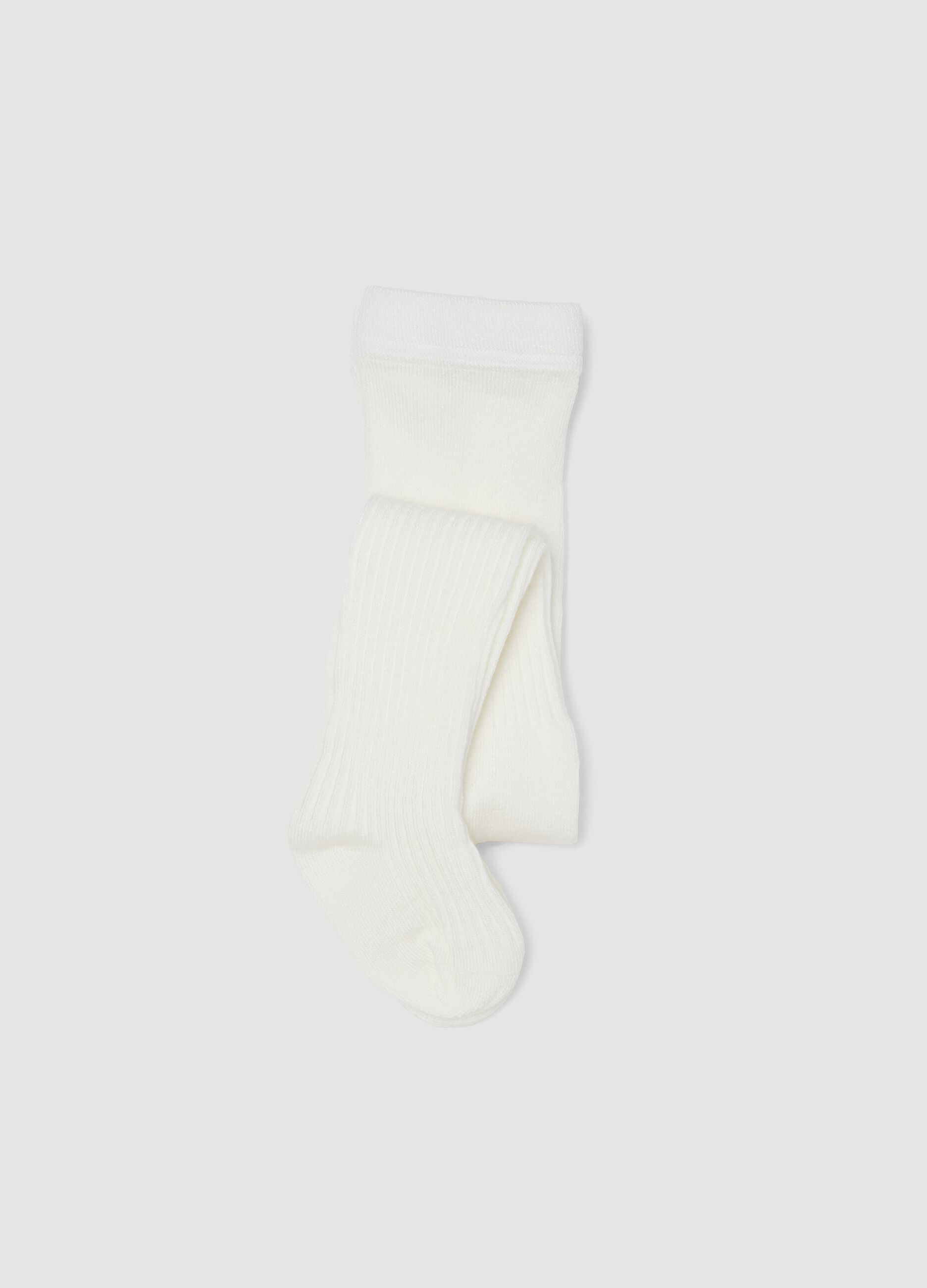 White ribbed stretch tights