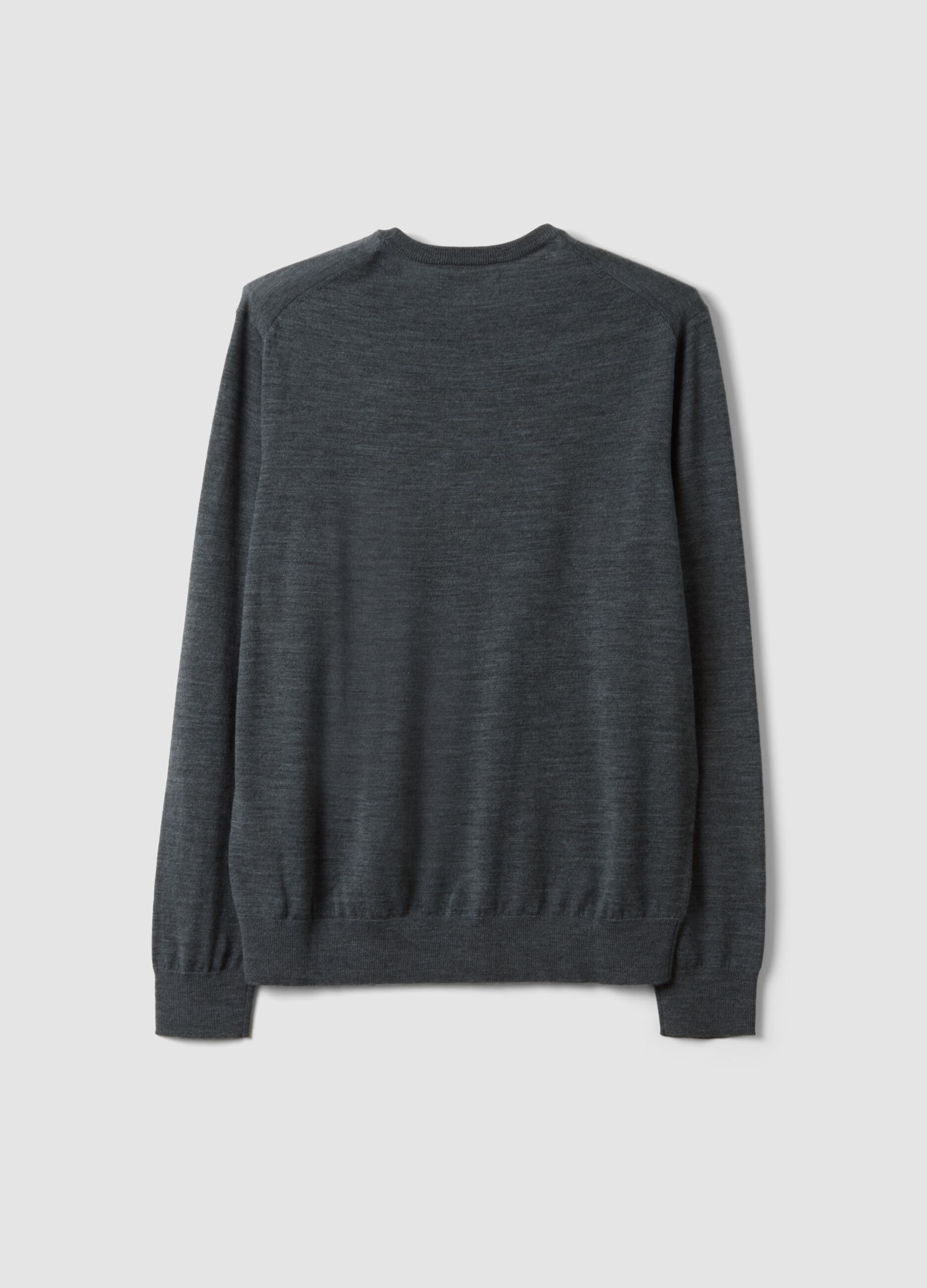 Grey crew-neck jumper in pure merino wool, regular fit