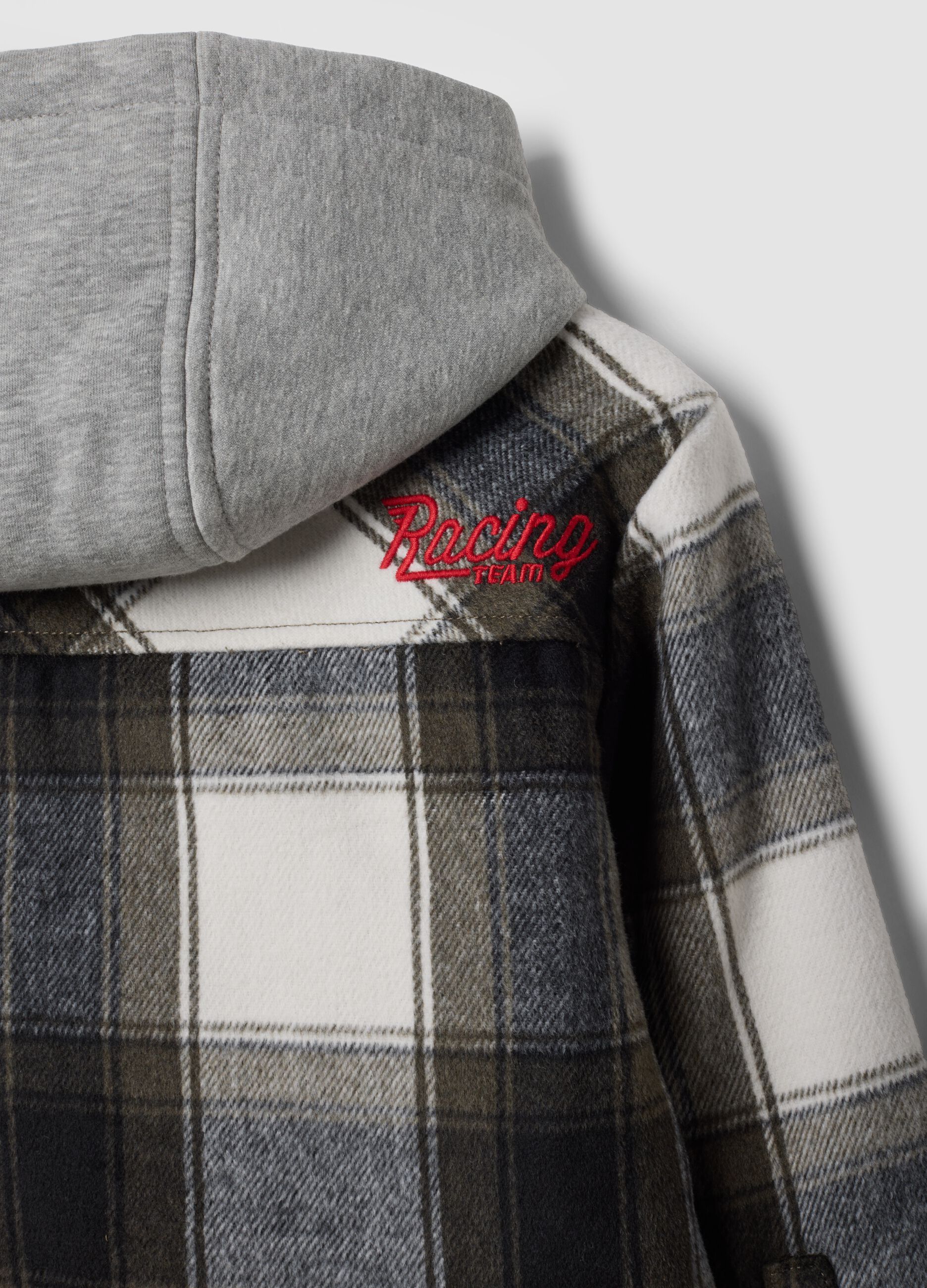 Grey checked hooded padded shacket