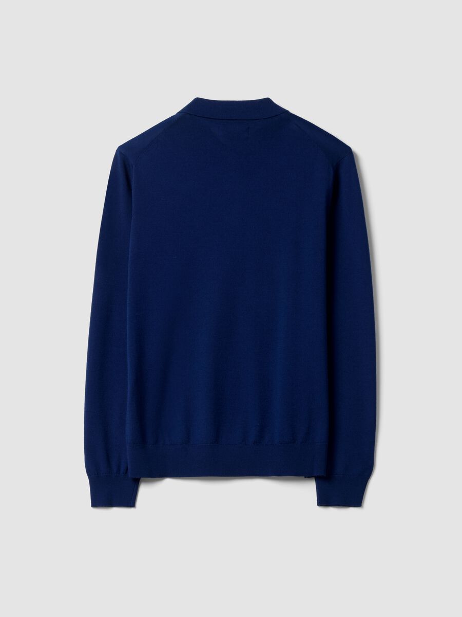 Blue pure merino wool polo jumper with polo collar_6